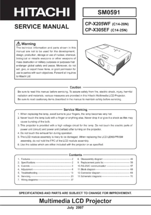 Hitachi cp x205 x305 service manual cover