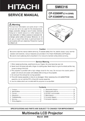 Hitachi cp x206 x306 service manual cover