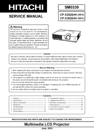 Hitachi cp x2520 x3020 service manual cover