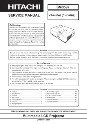 Hitachi cp x417 x417wl service manual cover