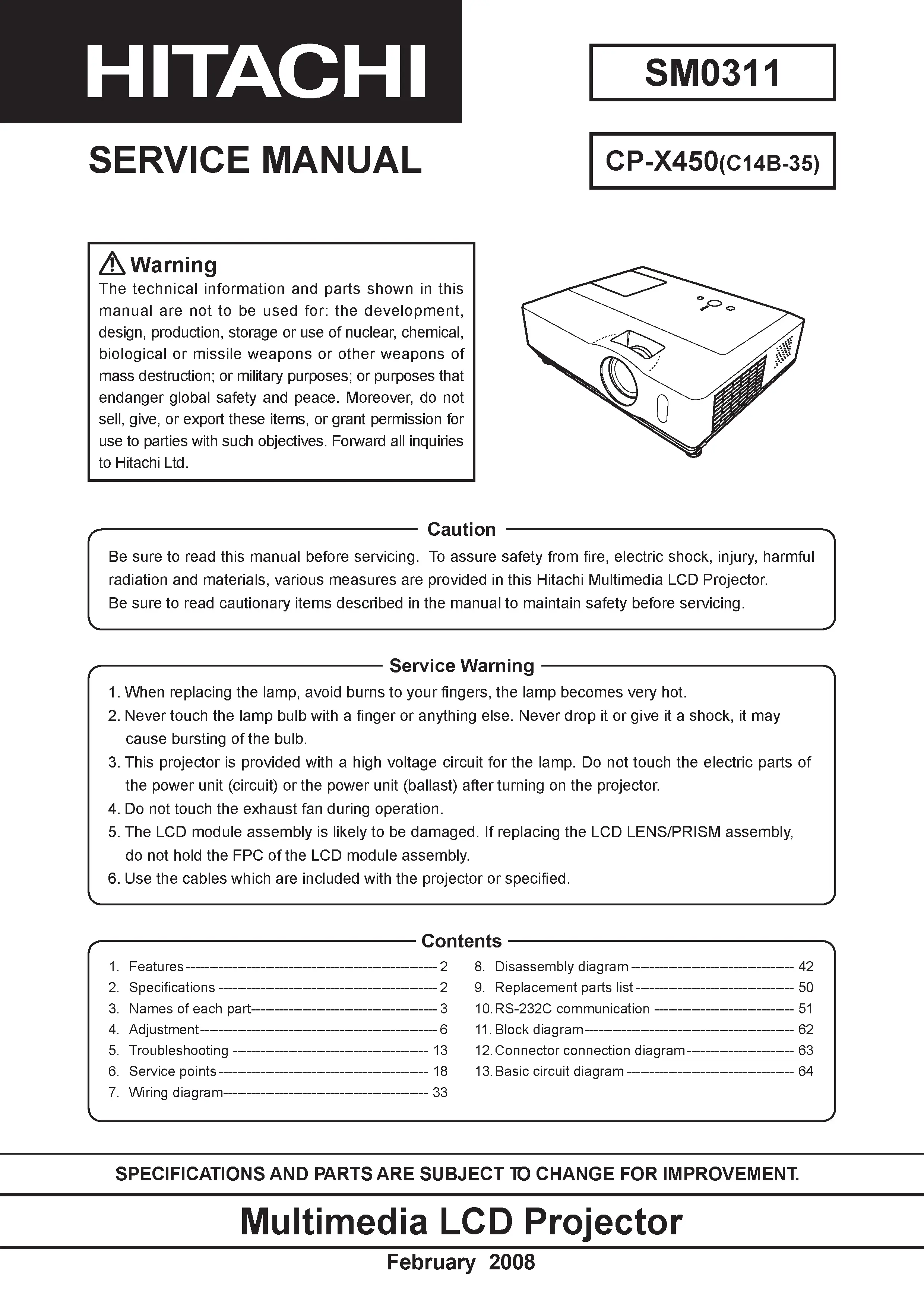 Hitachi cp x450 service manual cover