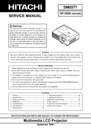 Hitachi cp x505 service manual cover