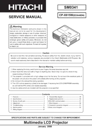 Hitachi cp x615 x615w service manual cover