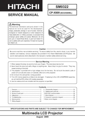 Hitachi cp x809 x809w service manual cover