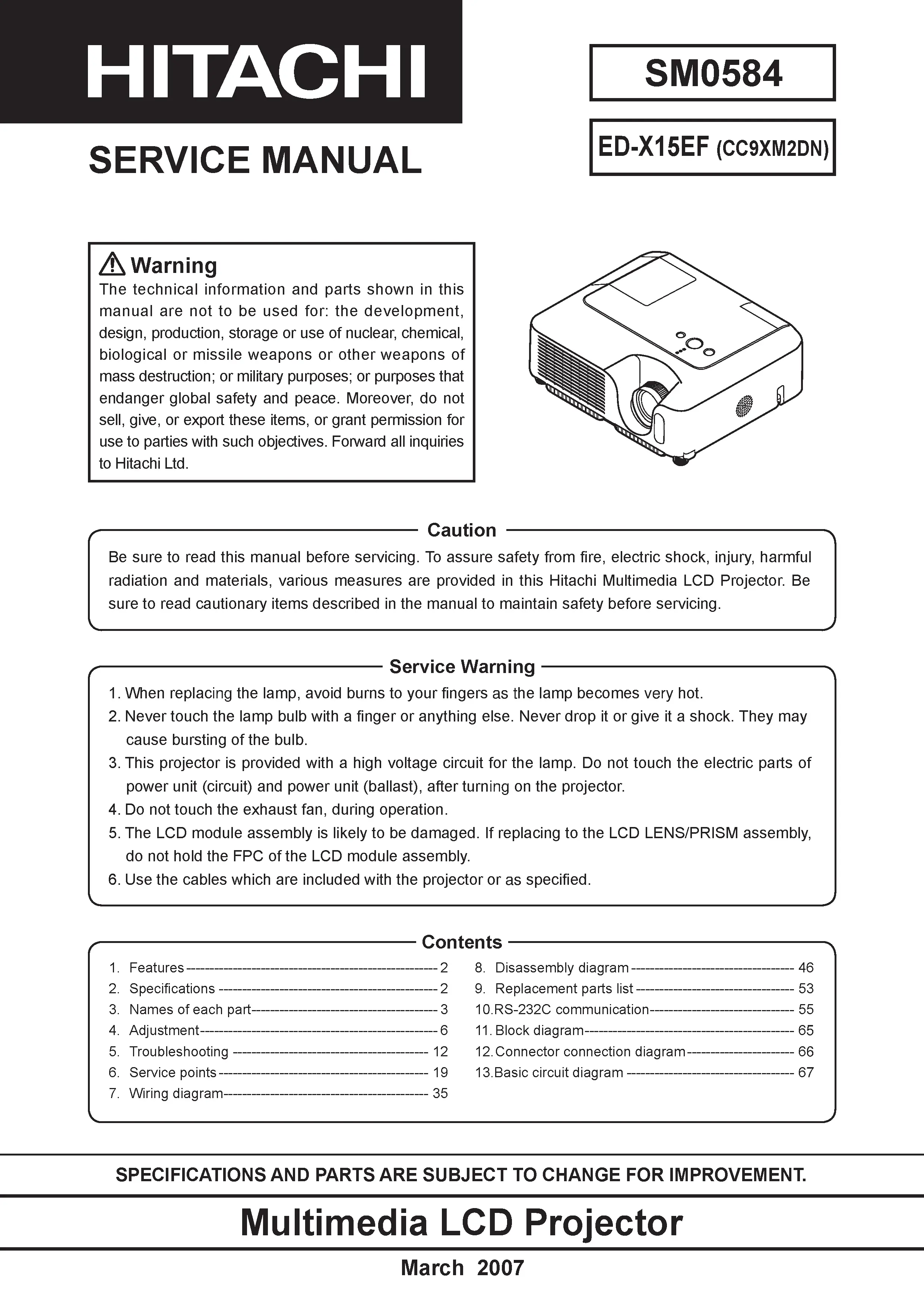 Hitachi ed x15 service manual cover