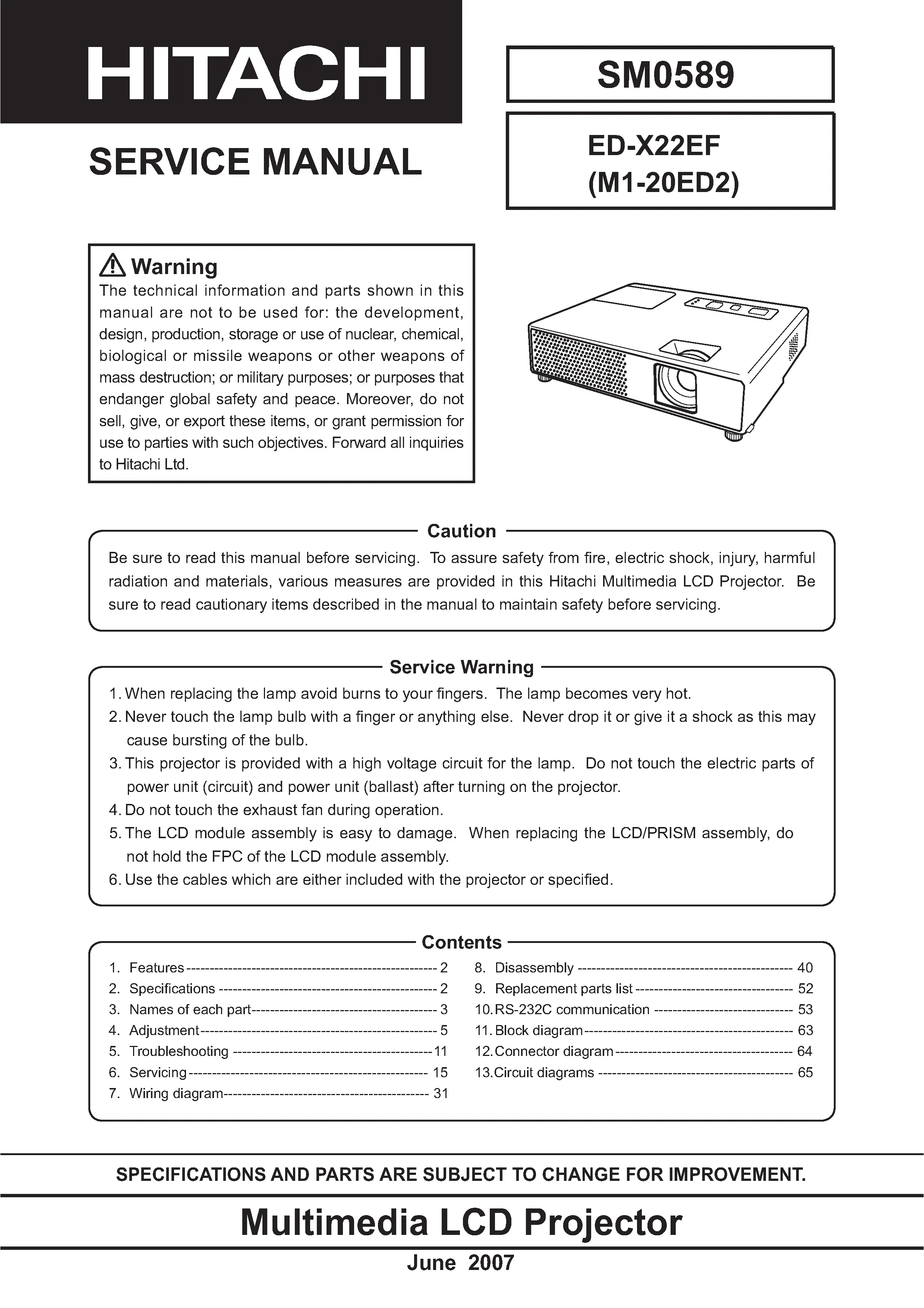 Hitachi ed x22 service manual cover