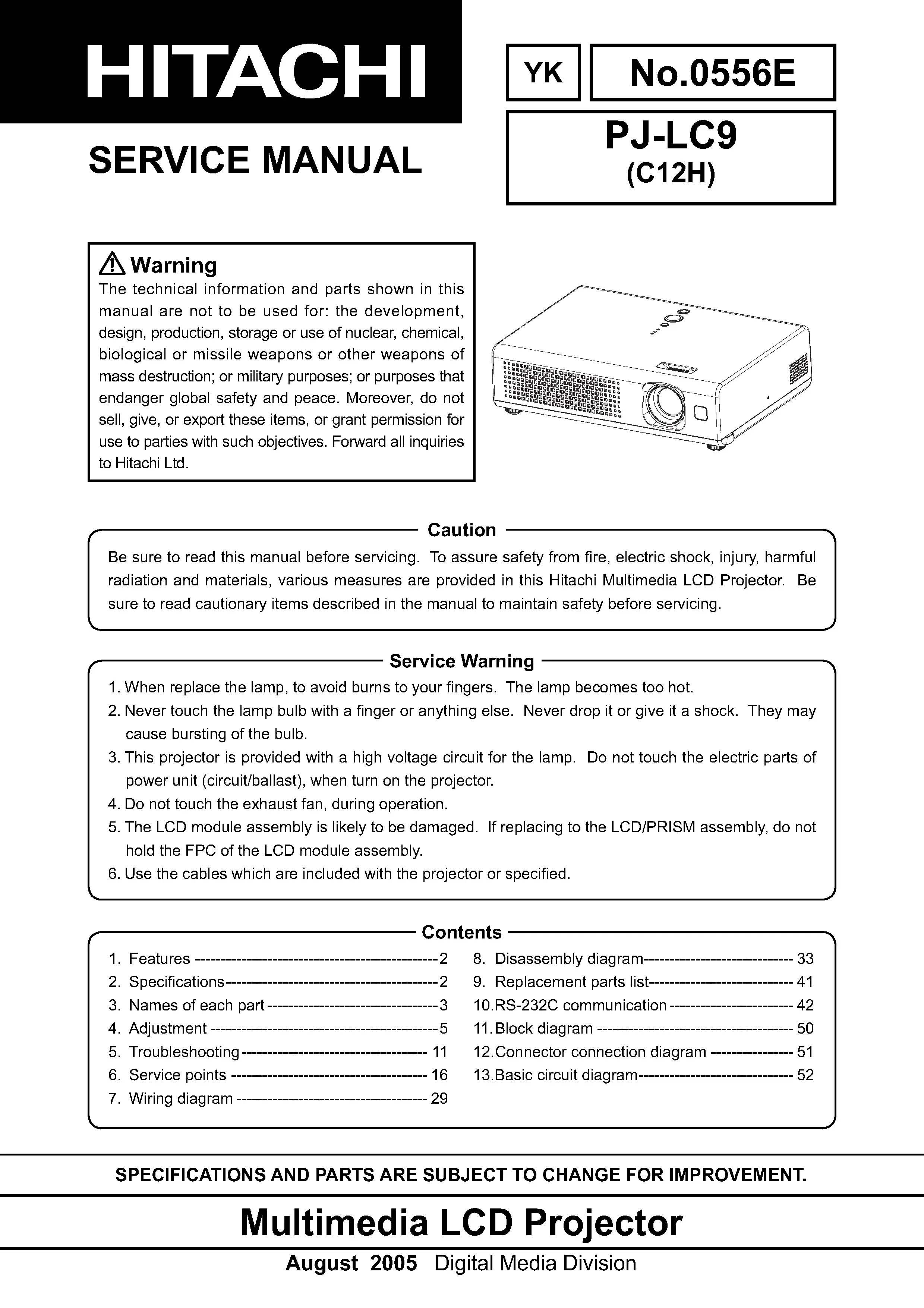 Hitachi pj lc9 service manual cover