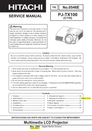 Hitachi pj tx100 service manual cover