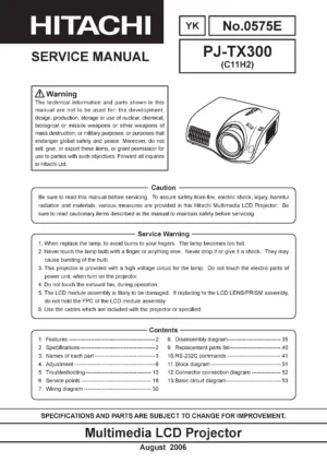 Hitachi pj tx300 service manual cover