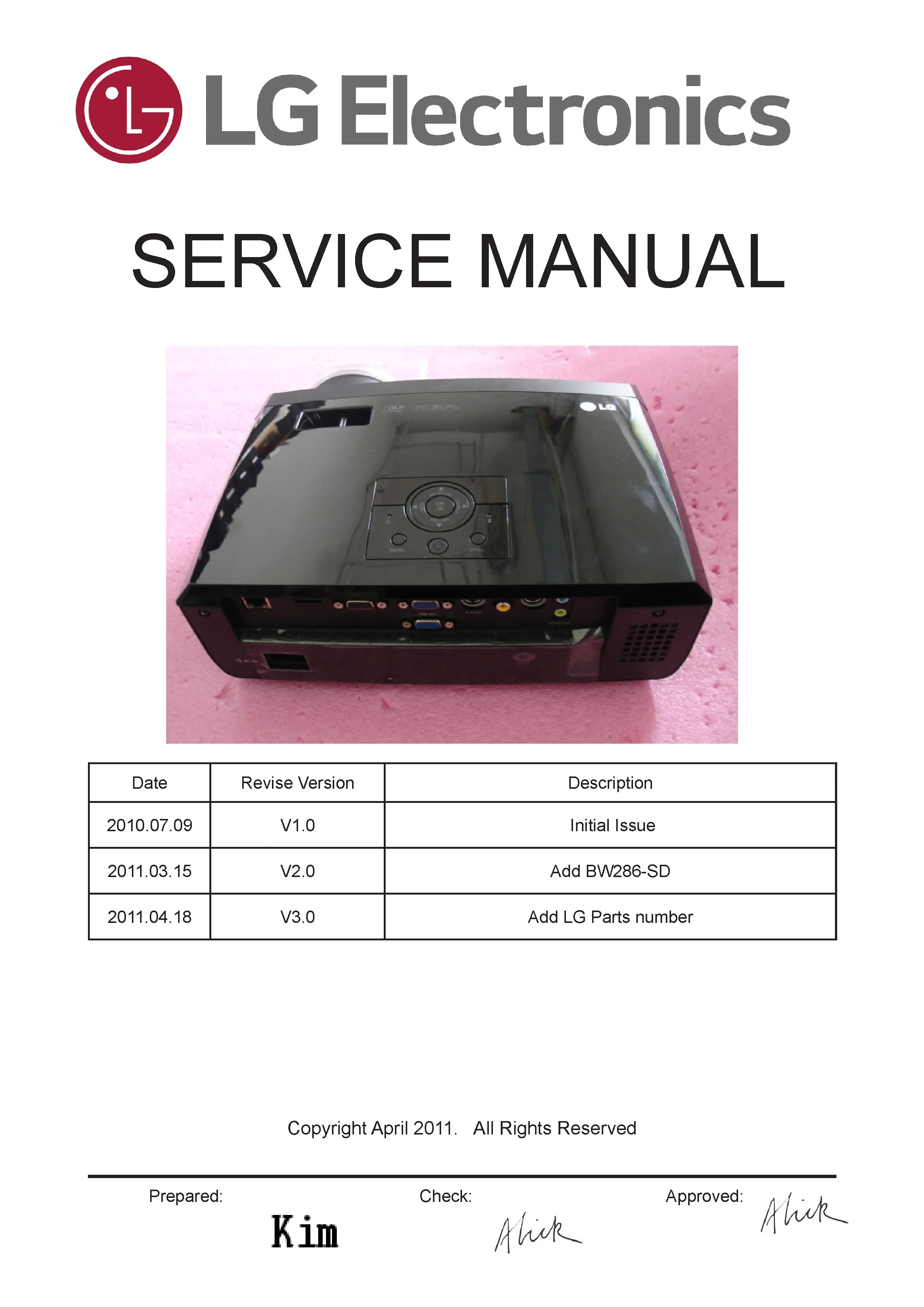 Lg bx286 service manual cover