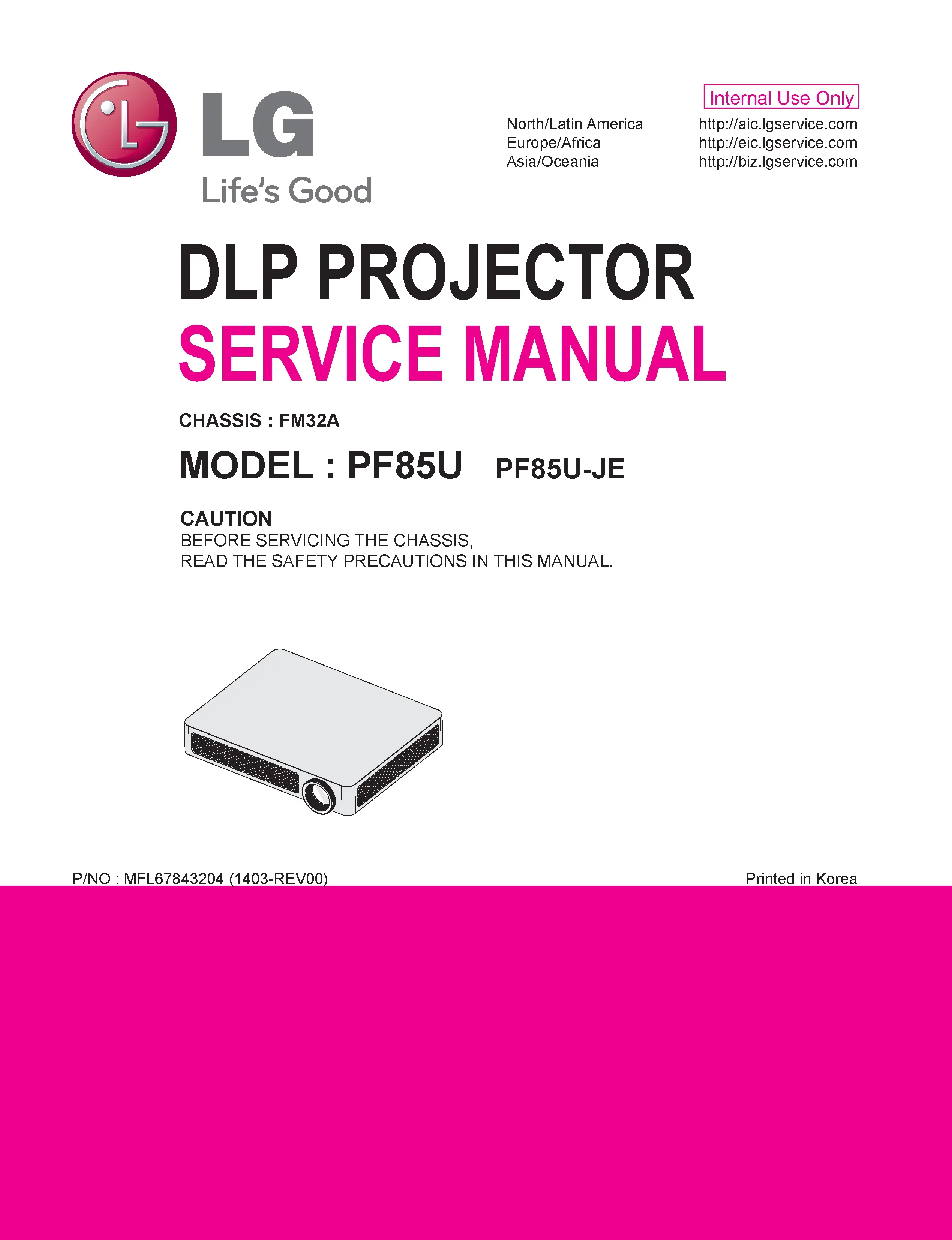 Lg pf85u service manual cover