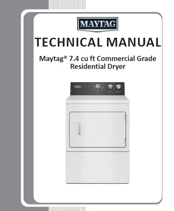 Maytag 7 4 cu ft commercial grade residential dryer service manual cover