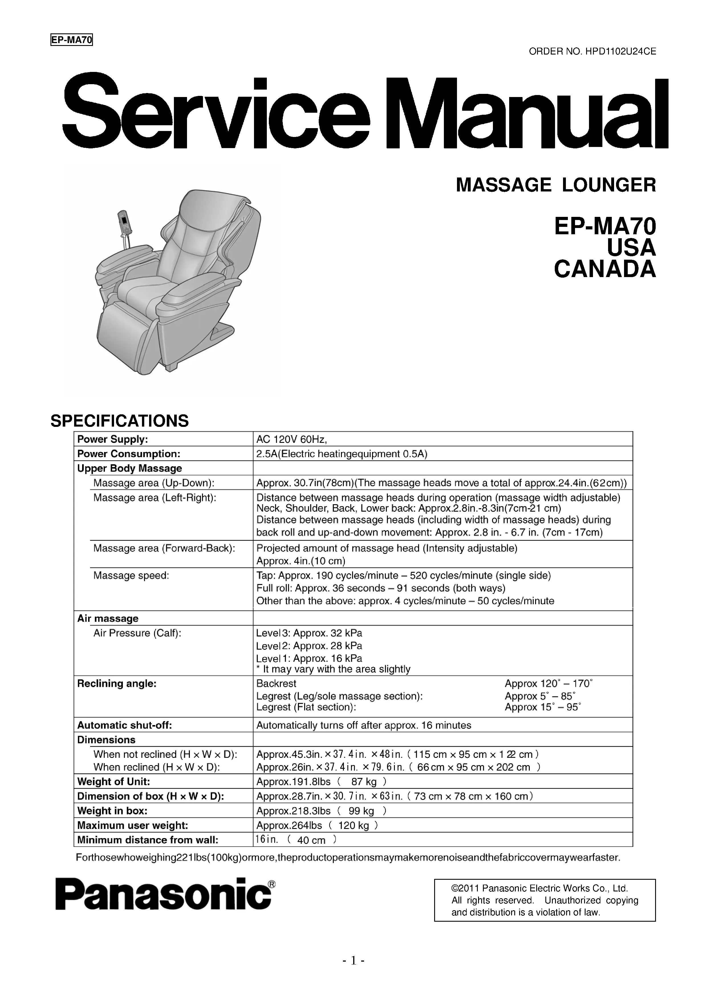 Panasonic ep ma70 us service manual cover