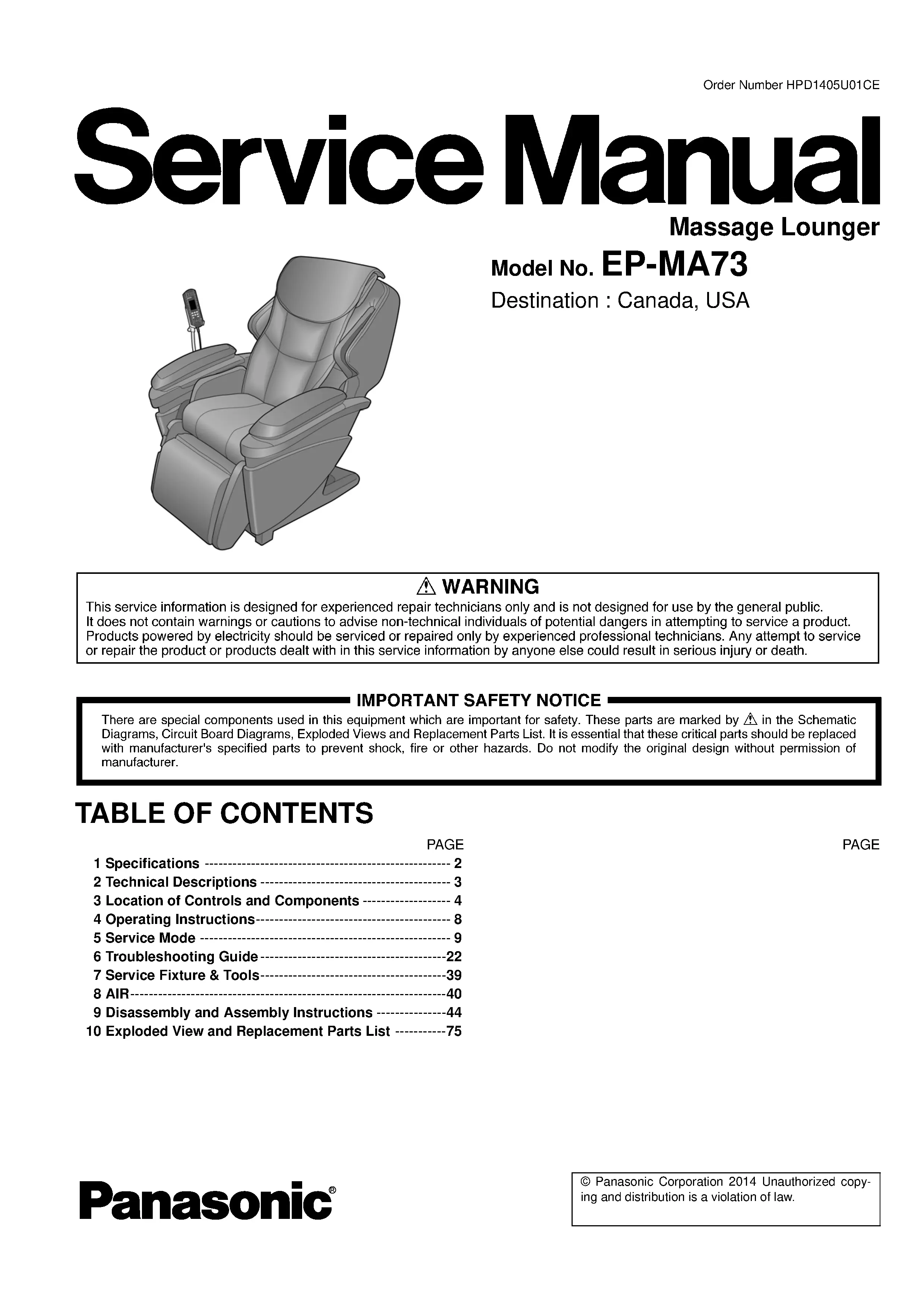 Panasonic ep ma73 service manual cover