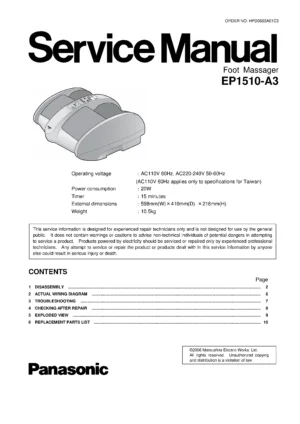 Panasonic ep1510 service manual cover