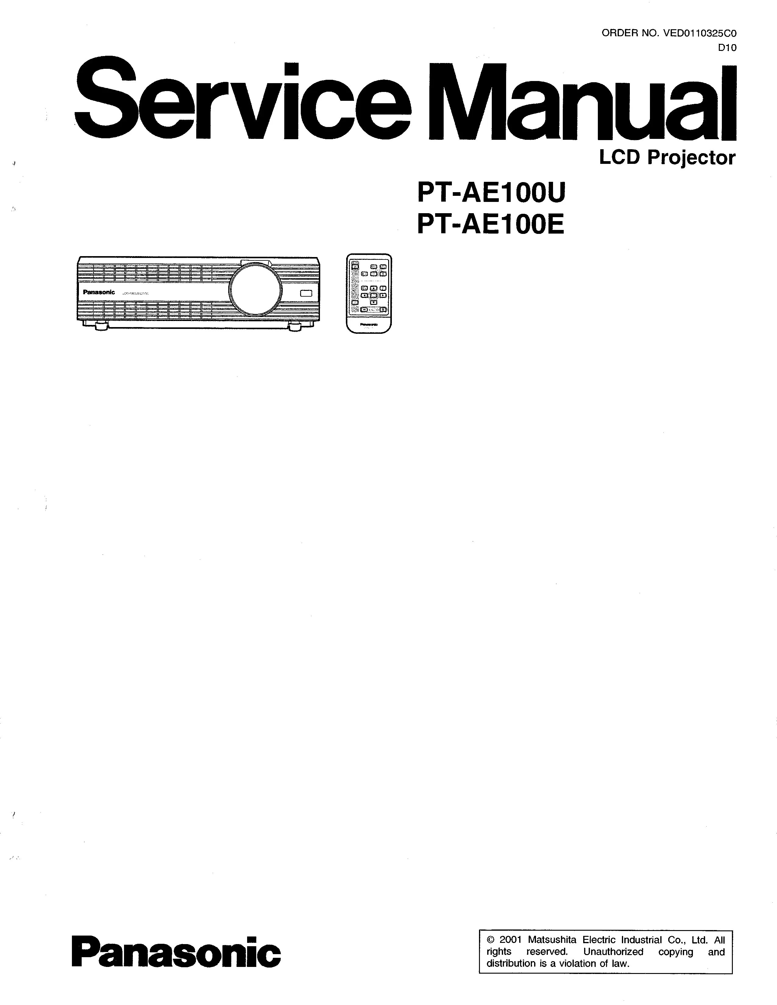 Panasonic pt ae100 service manual cover