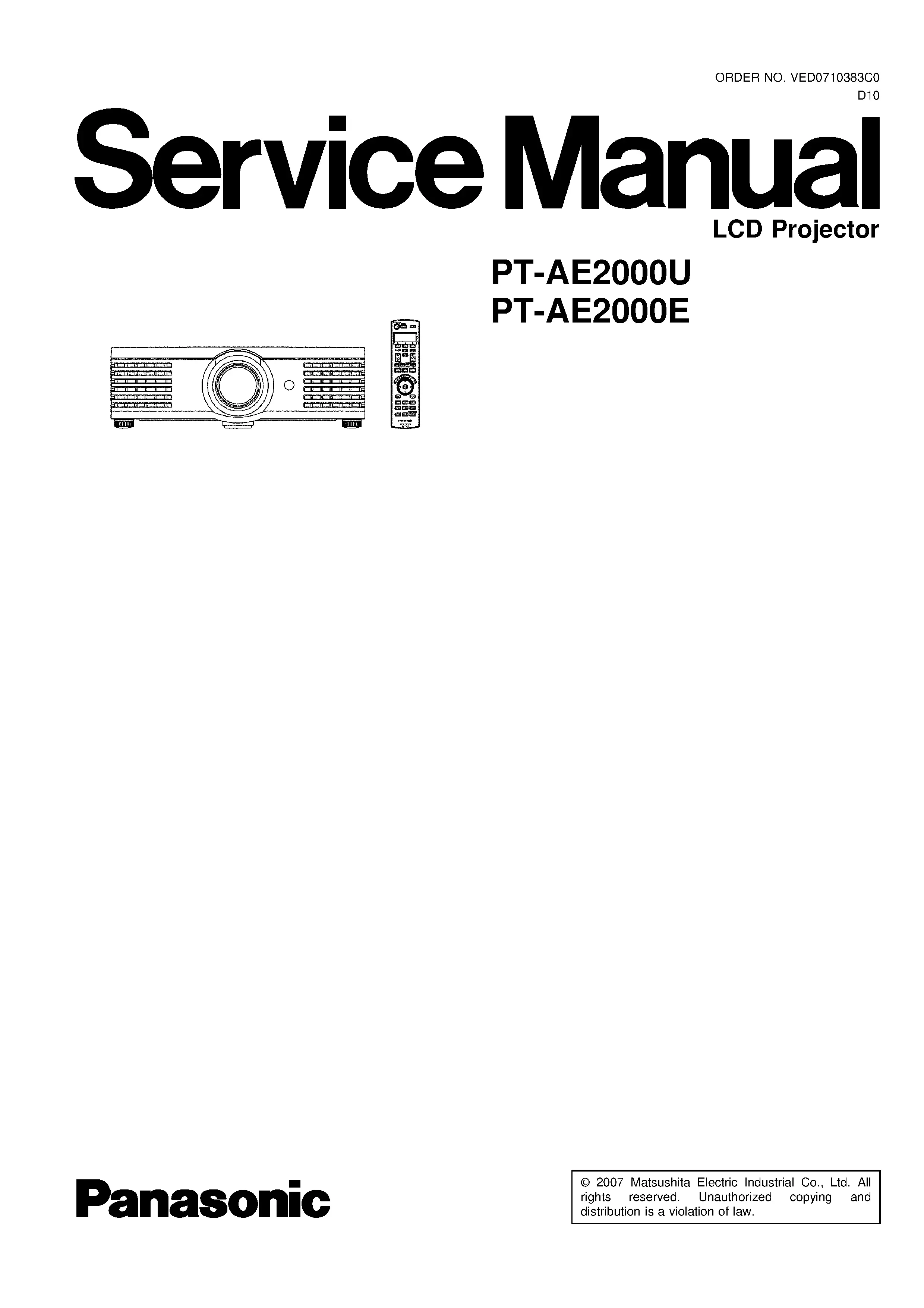 Panasonic pt ae2000 service manual cover