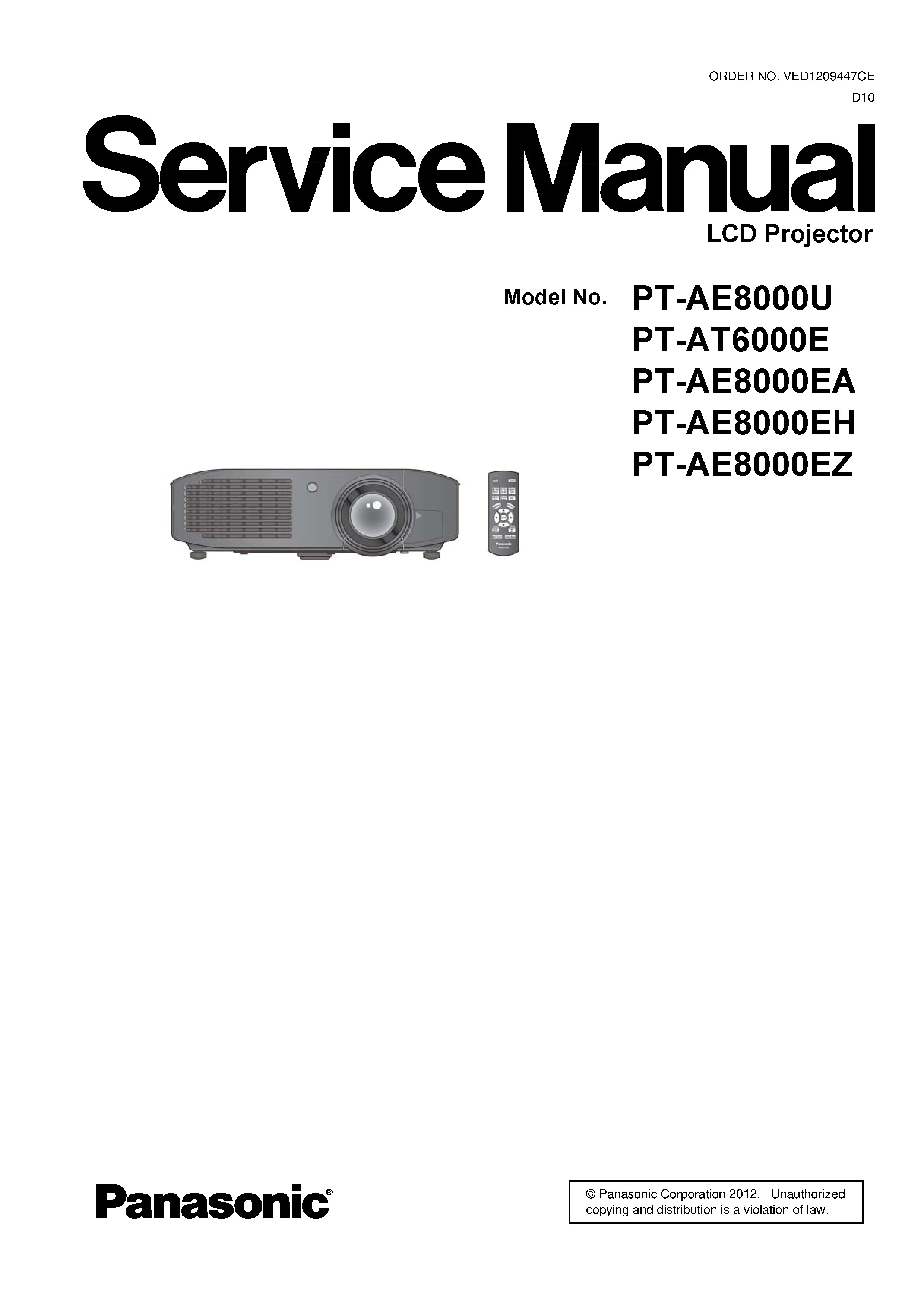 Panasonic pt ae8000 ae8000e ae8000u at6000e service manual cover