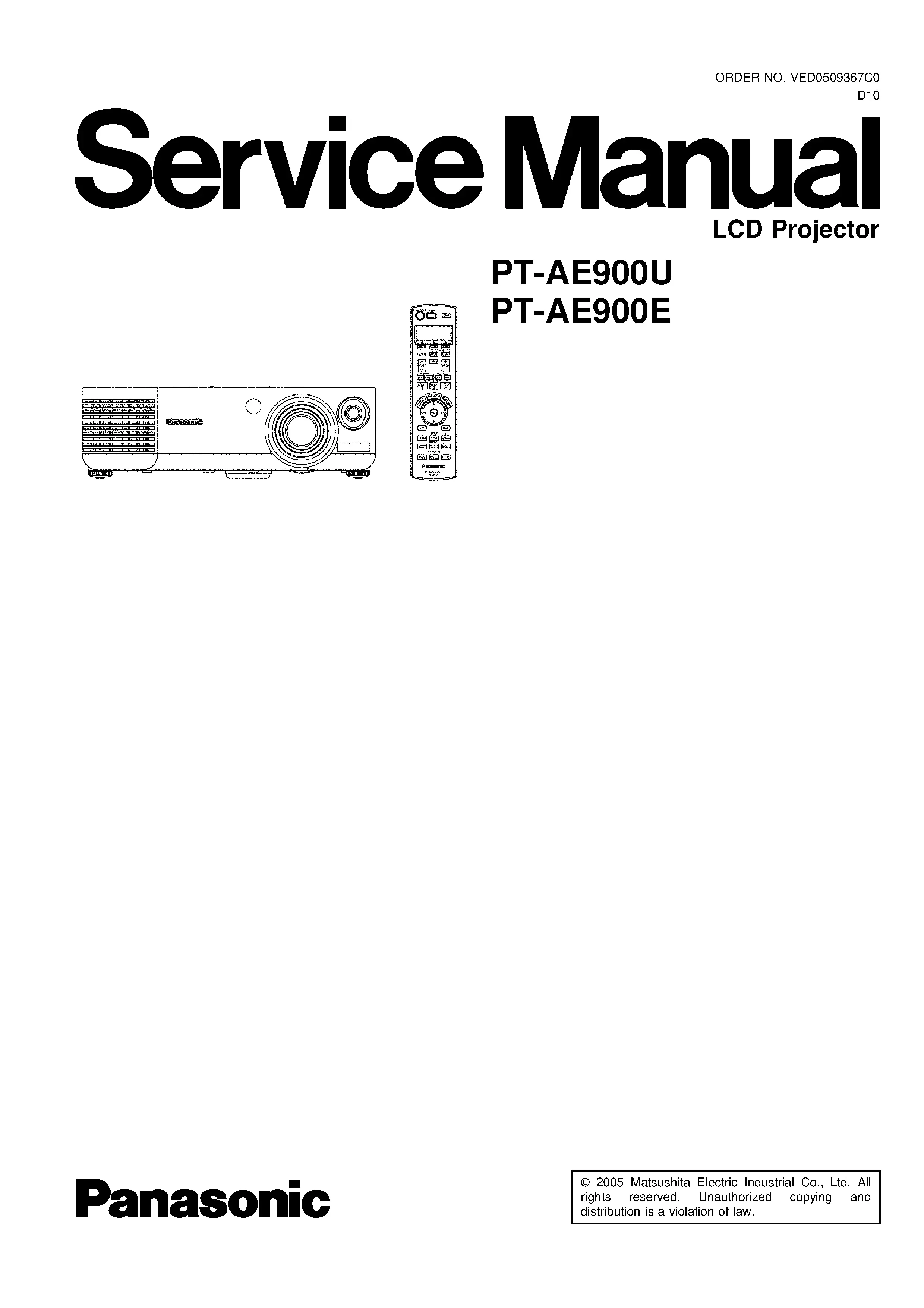 Panasonic pt ae900 service manual cover