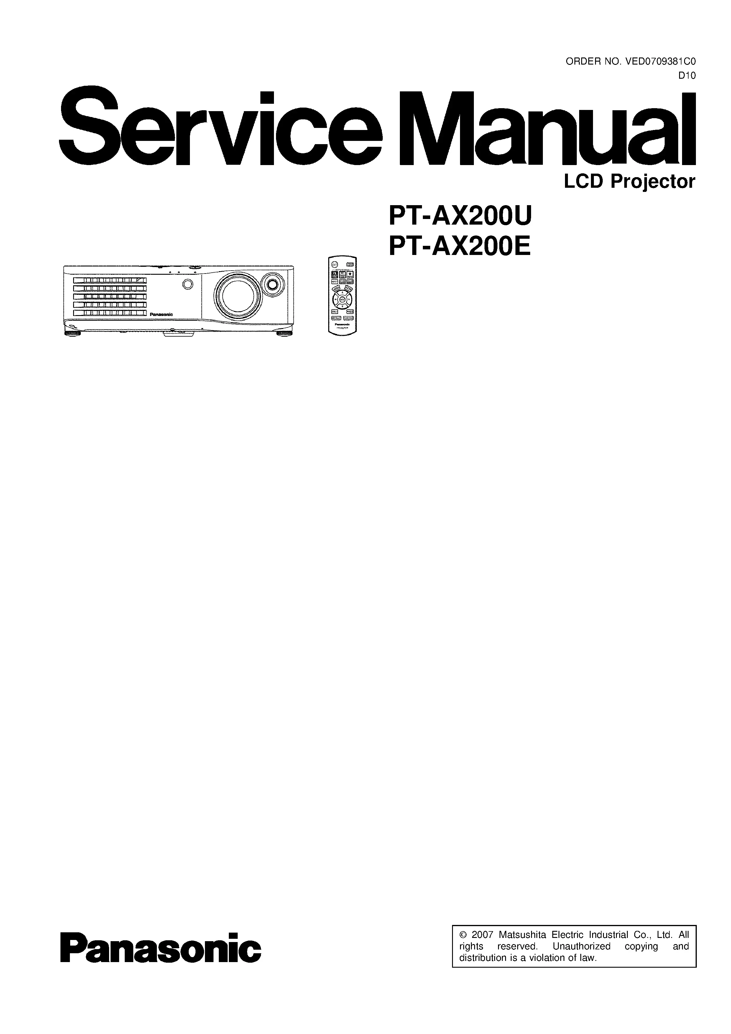 Panasonic pt ax200 service manual cover