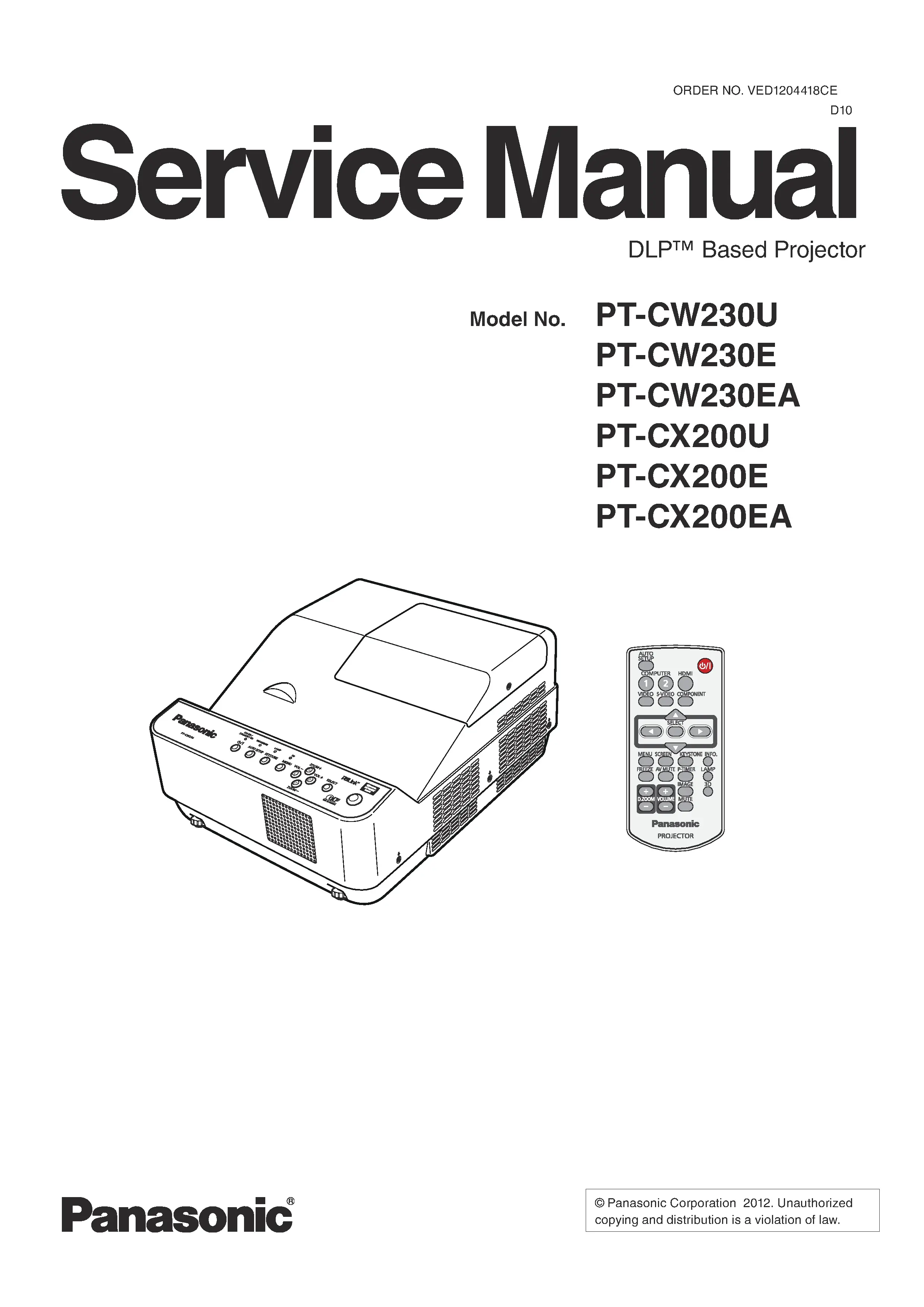 Panasonic pt cx200 service manual cover