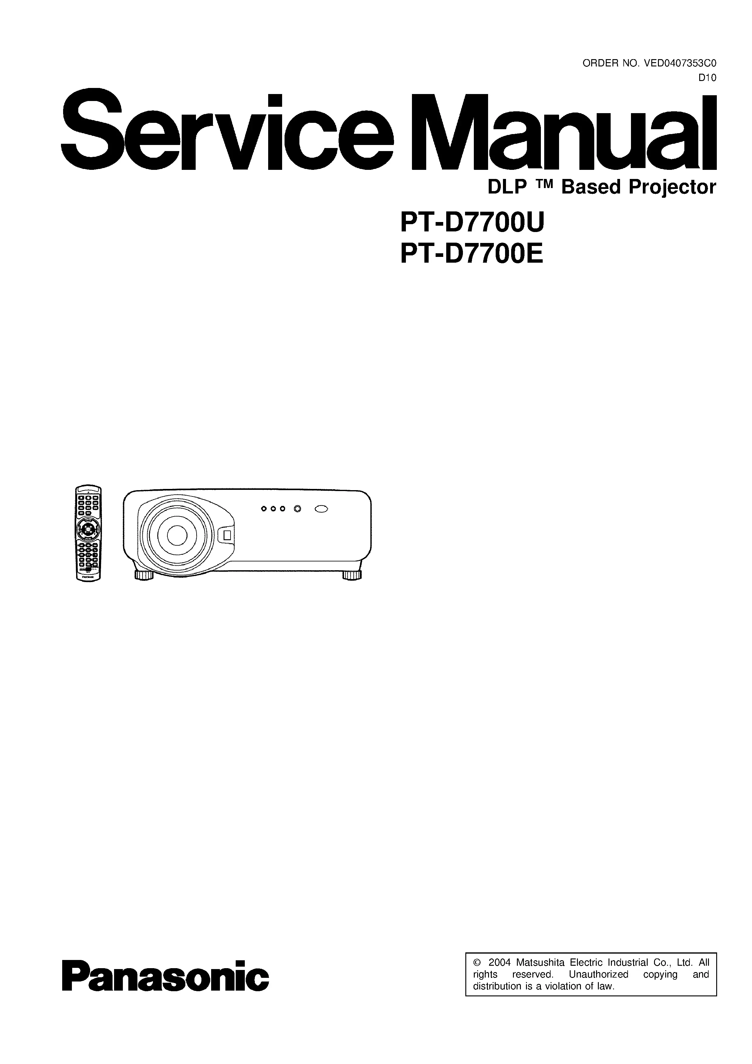 Panasonic pt d7700 service manual cover