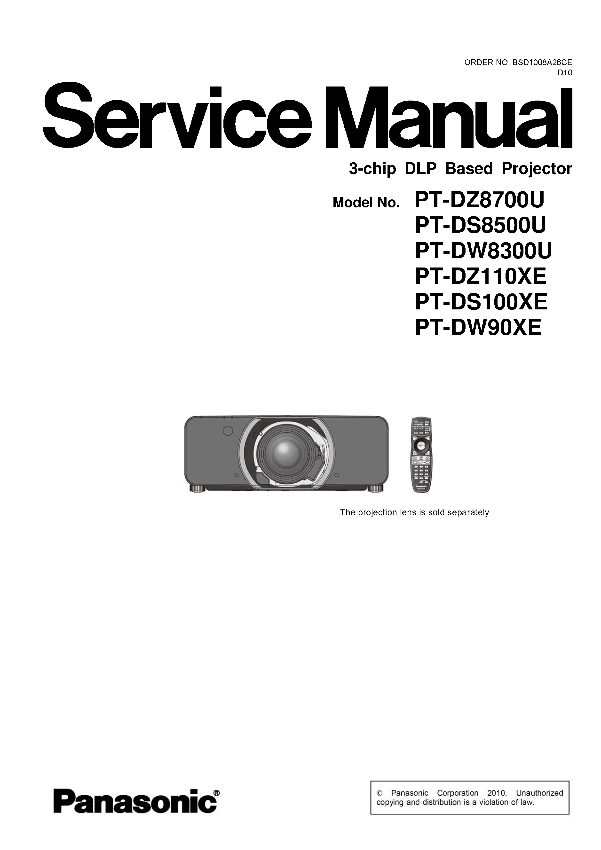Panasonic pt dw8300 ds8500 dz8700 service manual cover