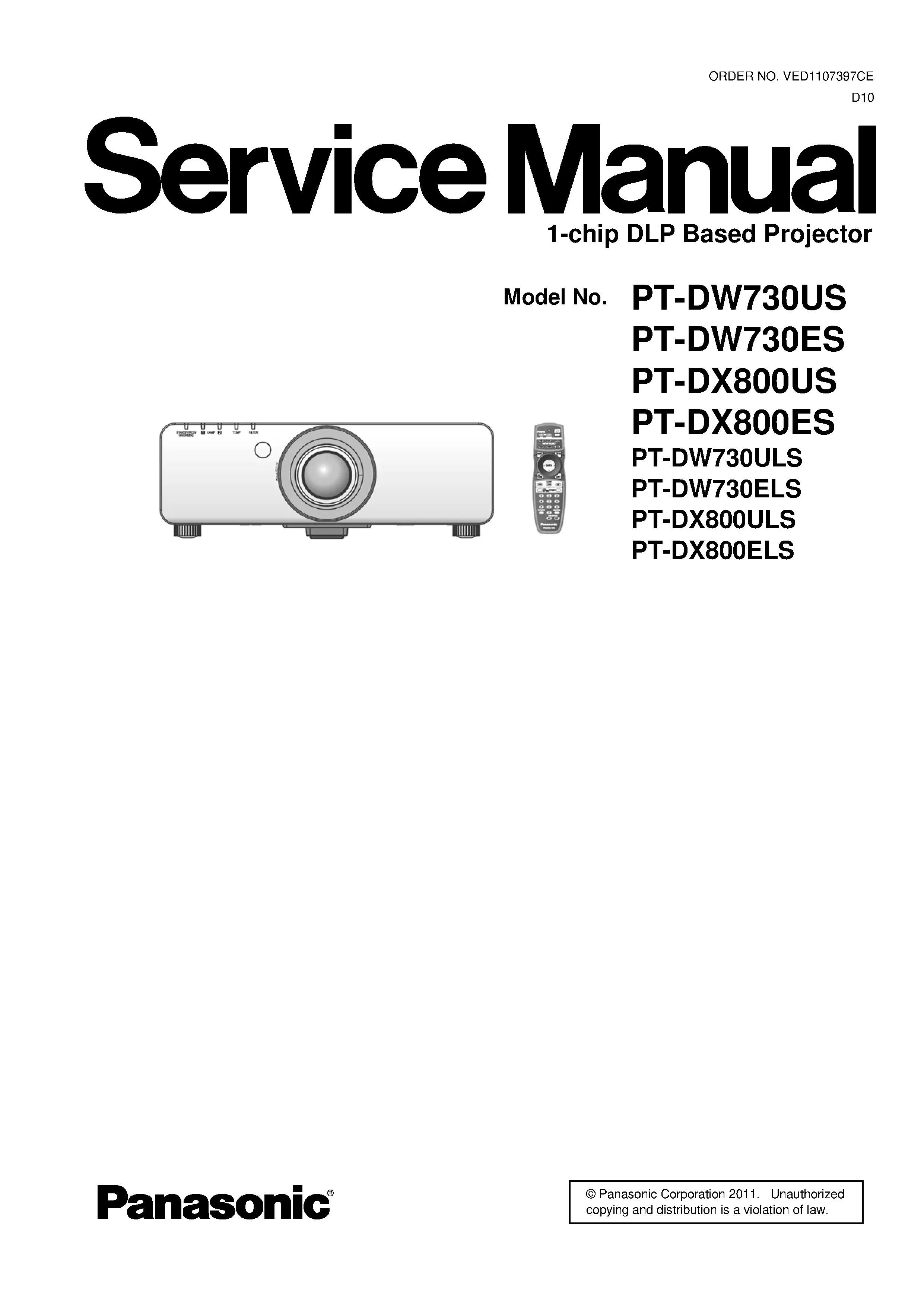 Panasonic pt dx800 dw730 service manual cover