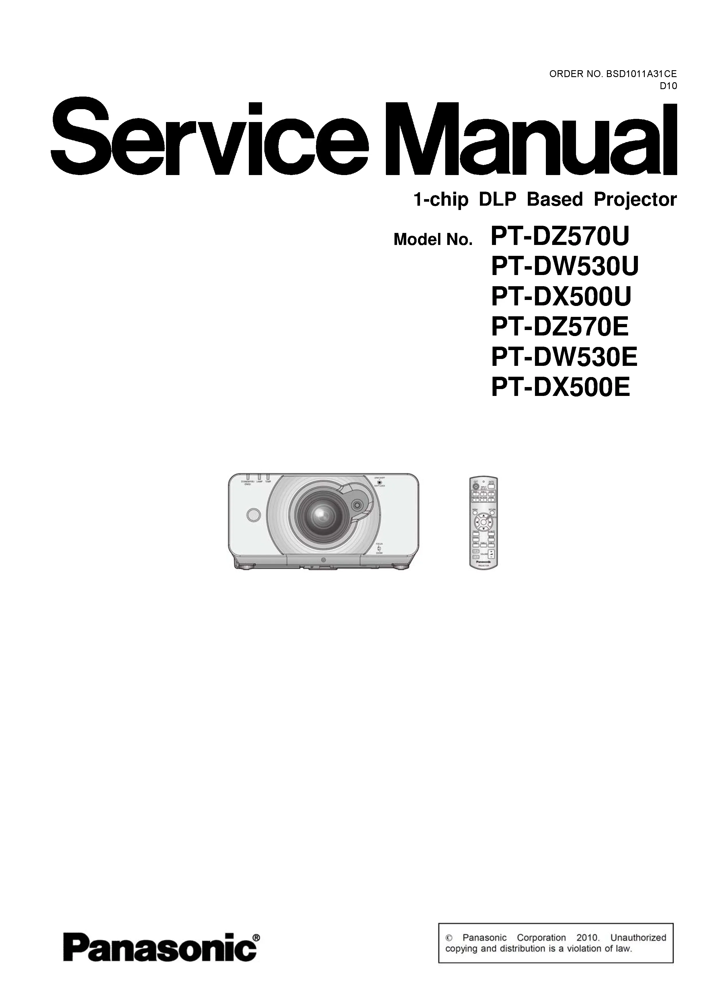 Panasonic pt dz570 dw530 dx500 service manual cover