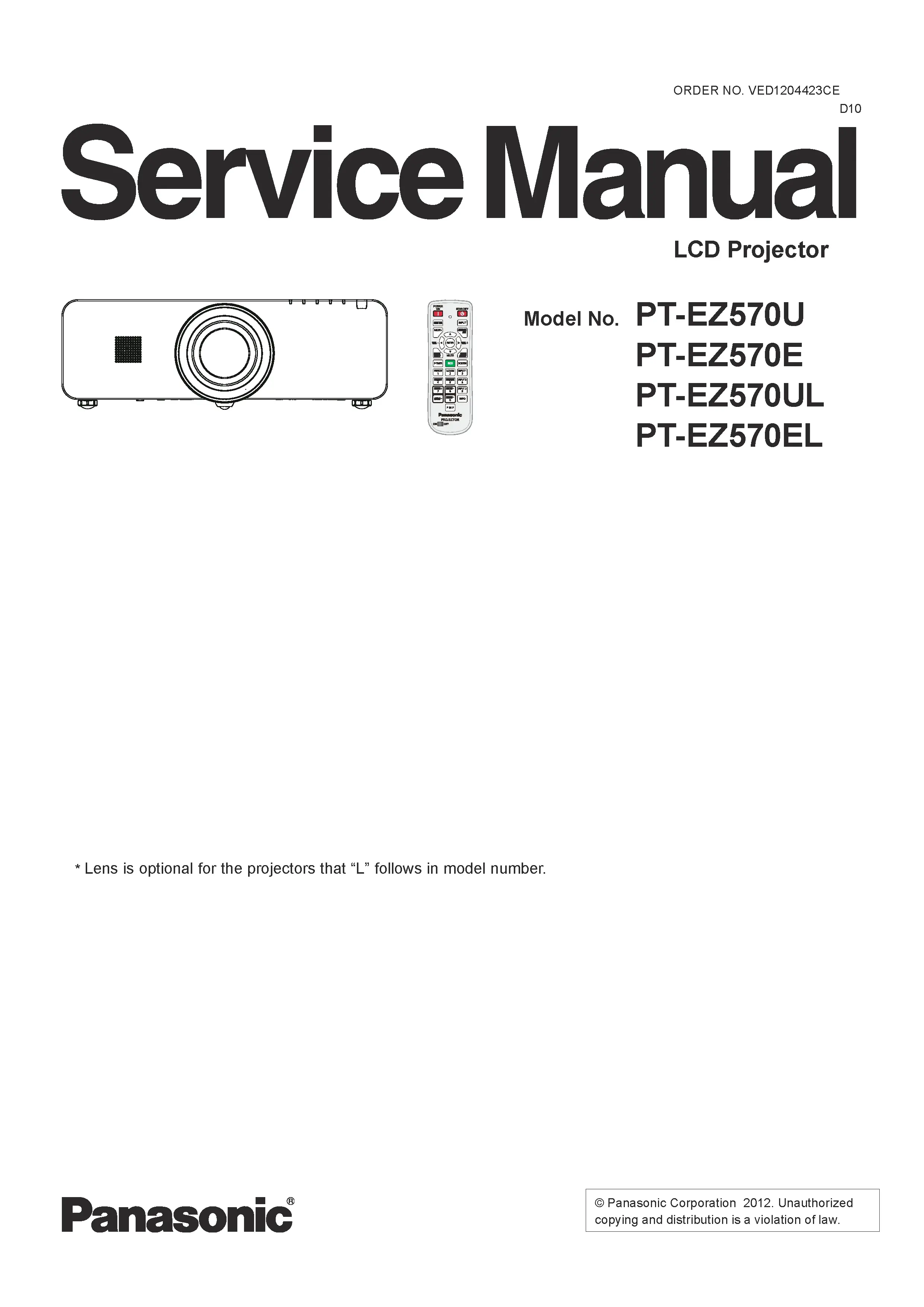 Panasonic pt ez570 service manual cover