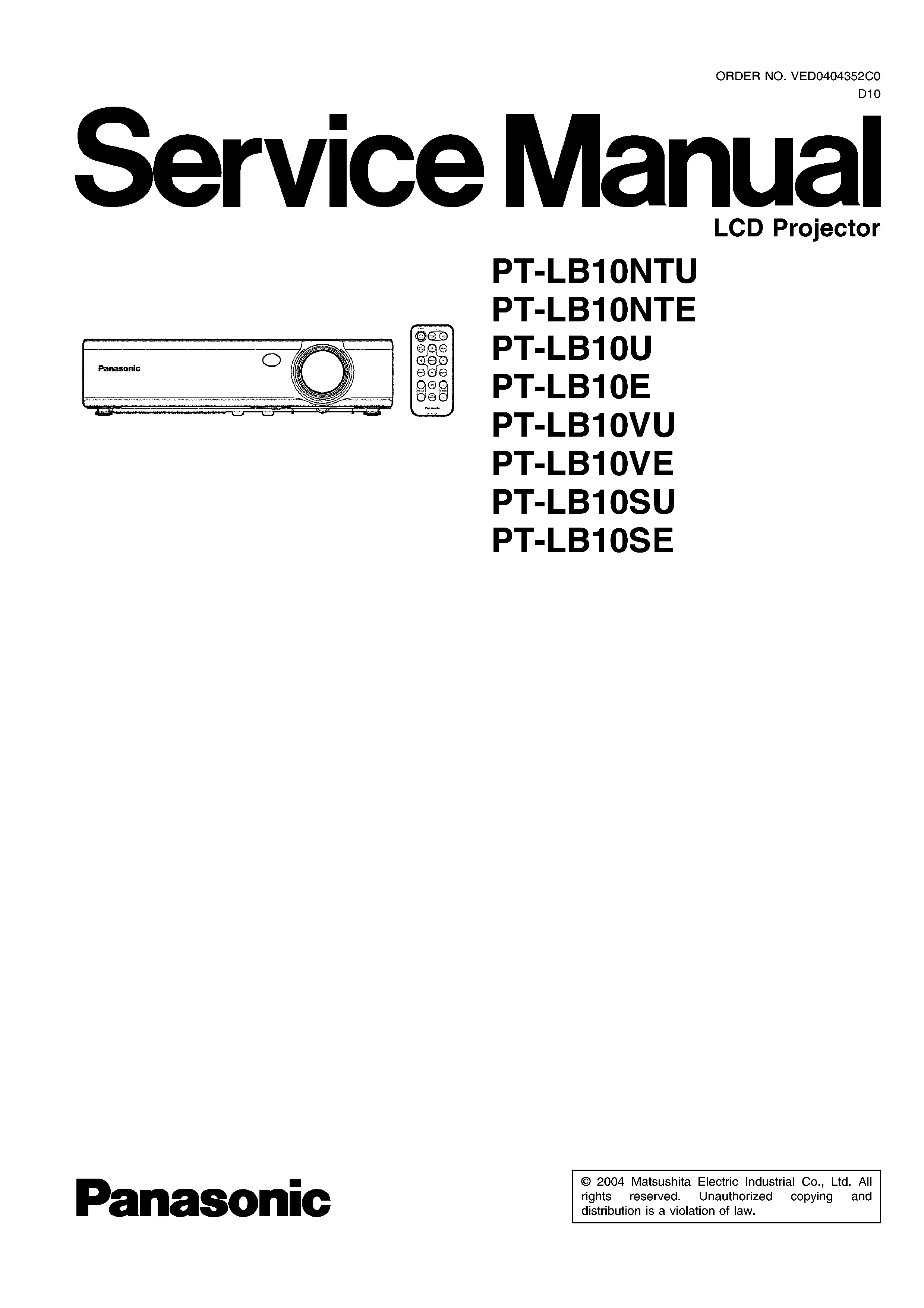 Panasonic pt lb10 service manual cover