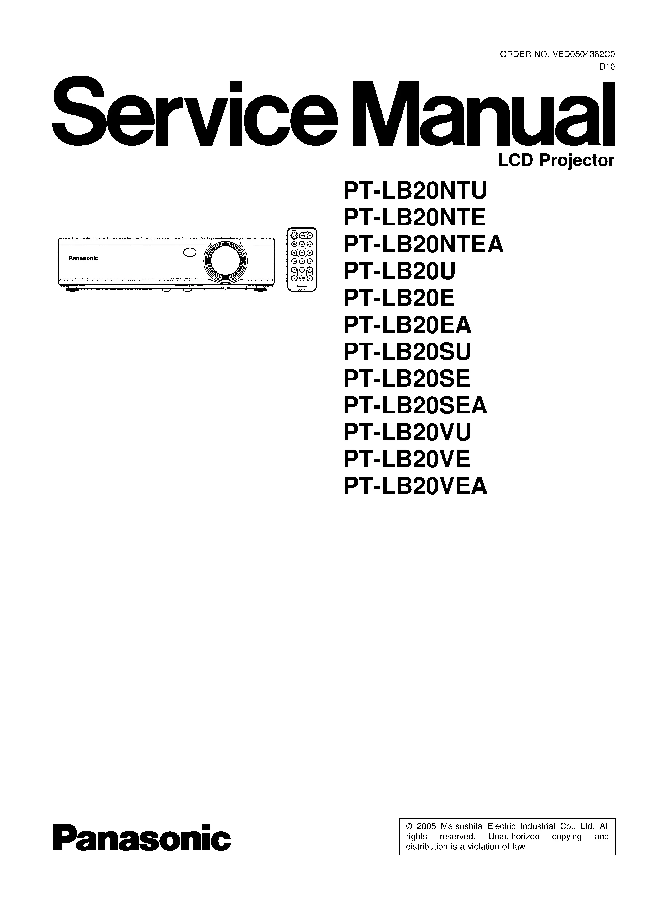 Panasonic pt lb20 service manual cover