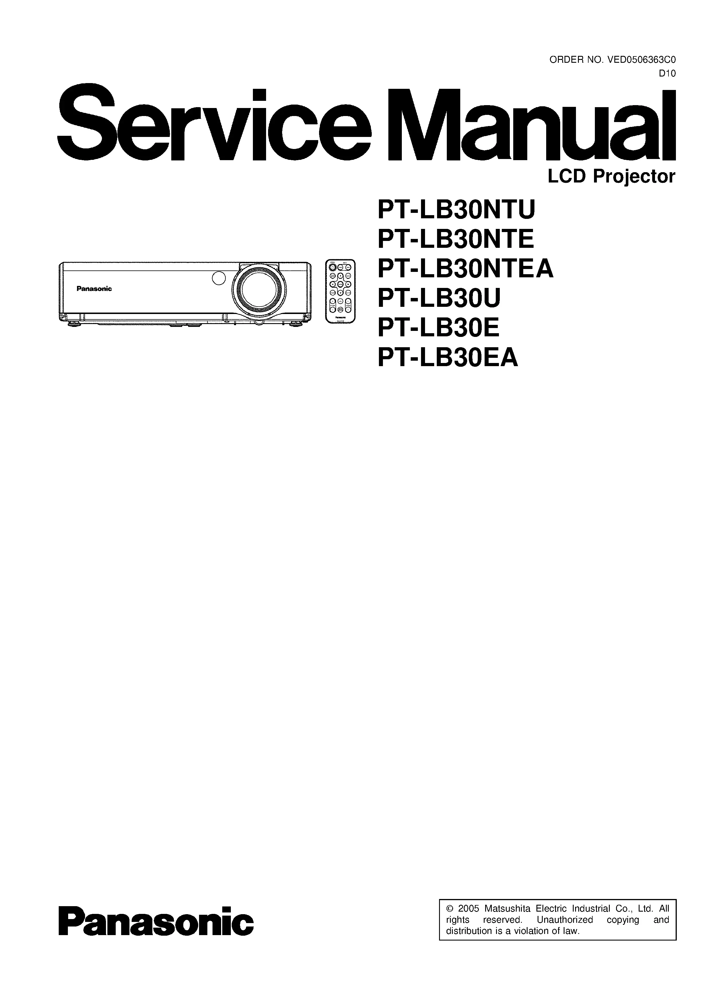 Panasonic pt lb30 service manual cover