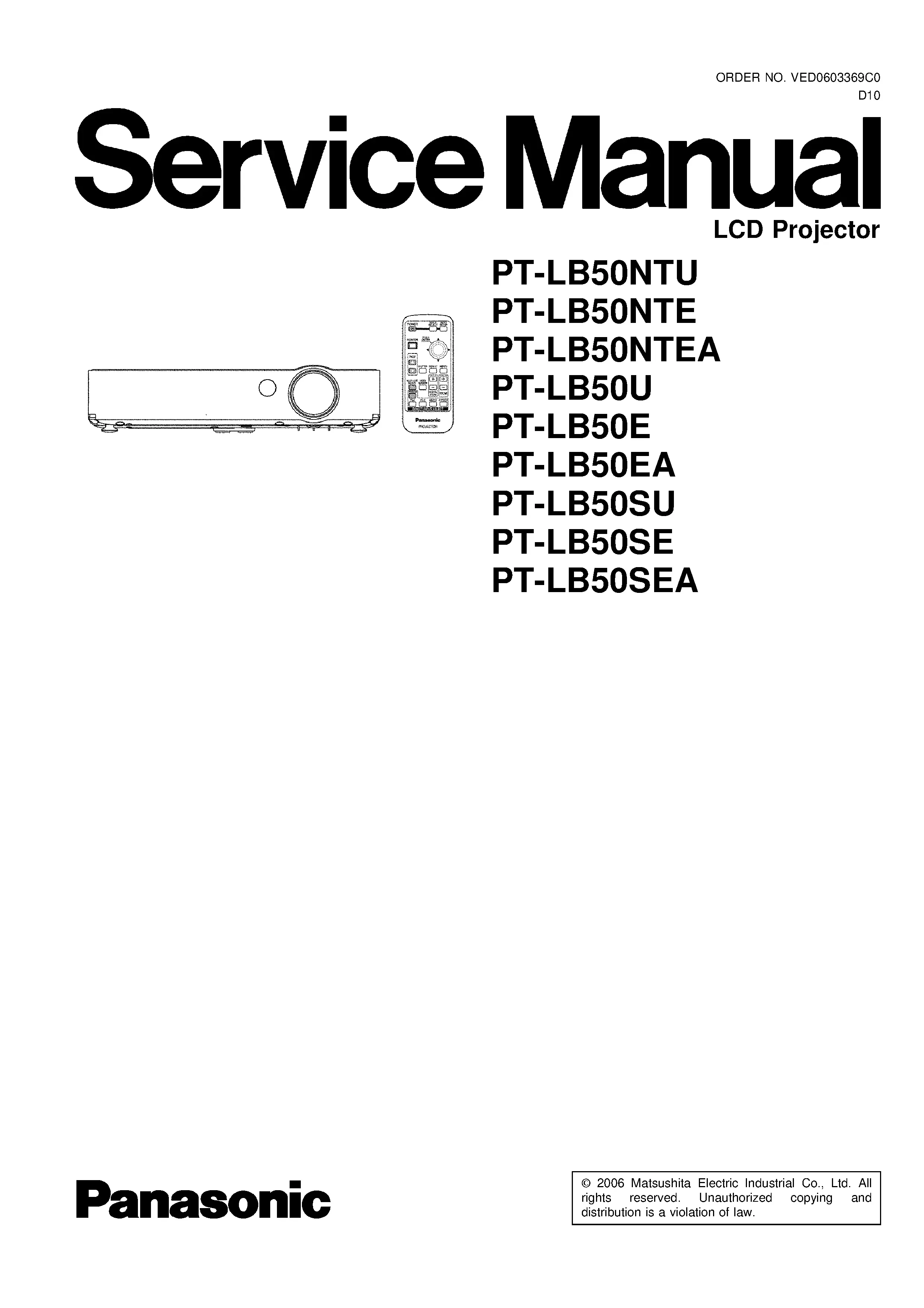 Panasonic pt lb50 service manual cover