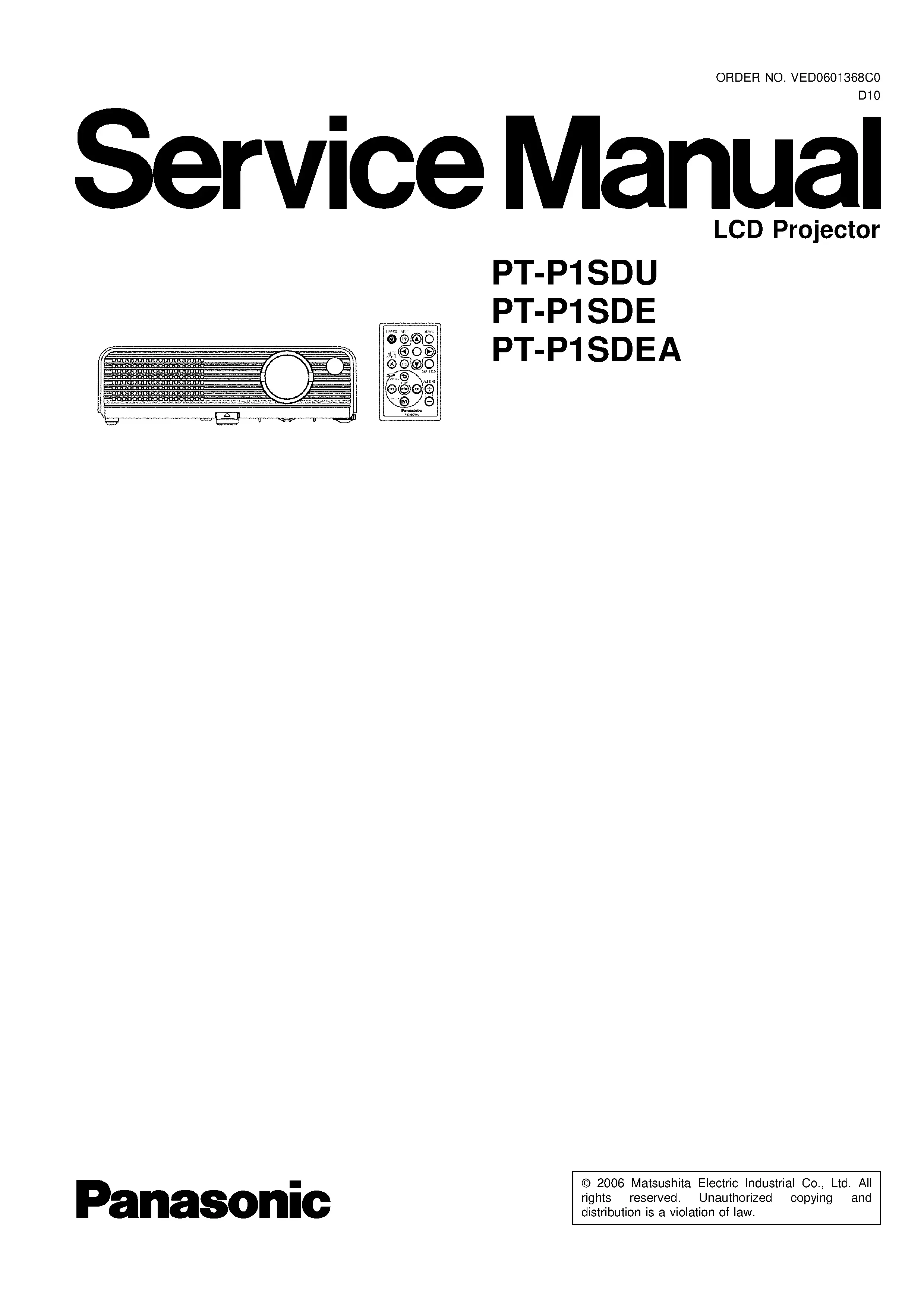 Panasonic pt p1sd service manual cover