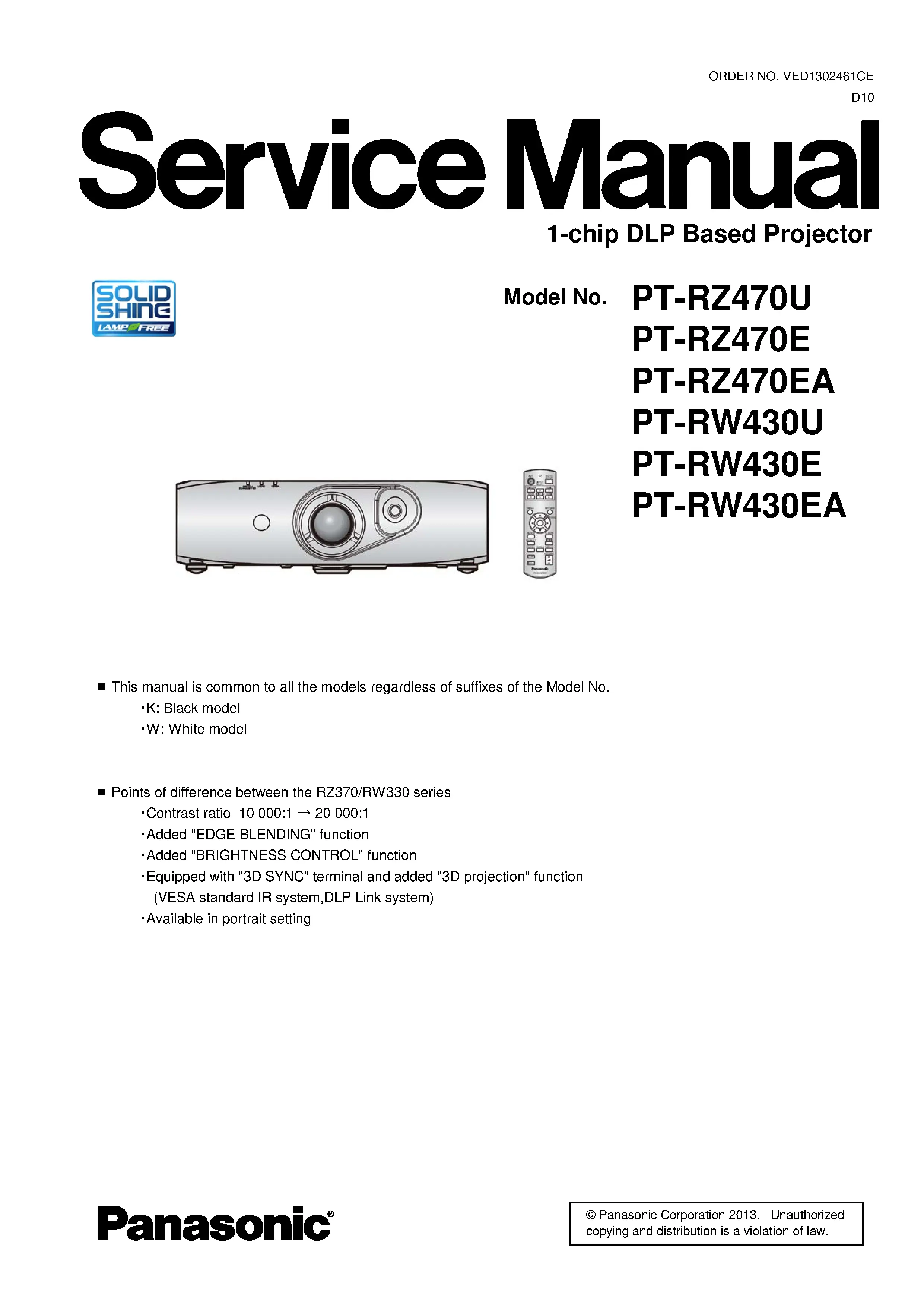 Panasonic pt rz470 rw430 service manual cover