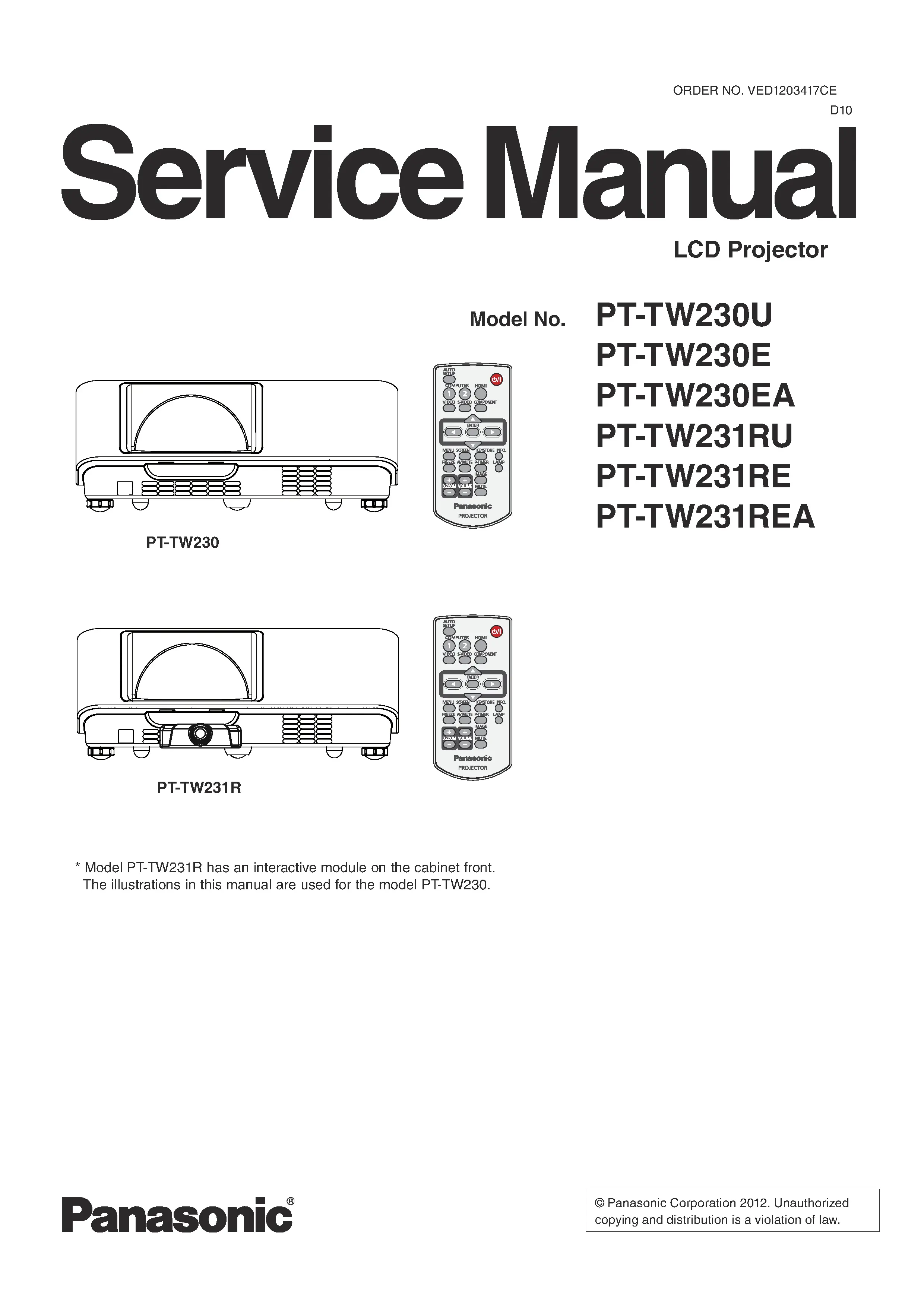 Panasonic pt tw230 tw231 service manual cover