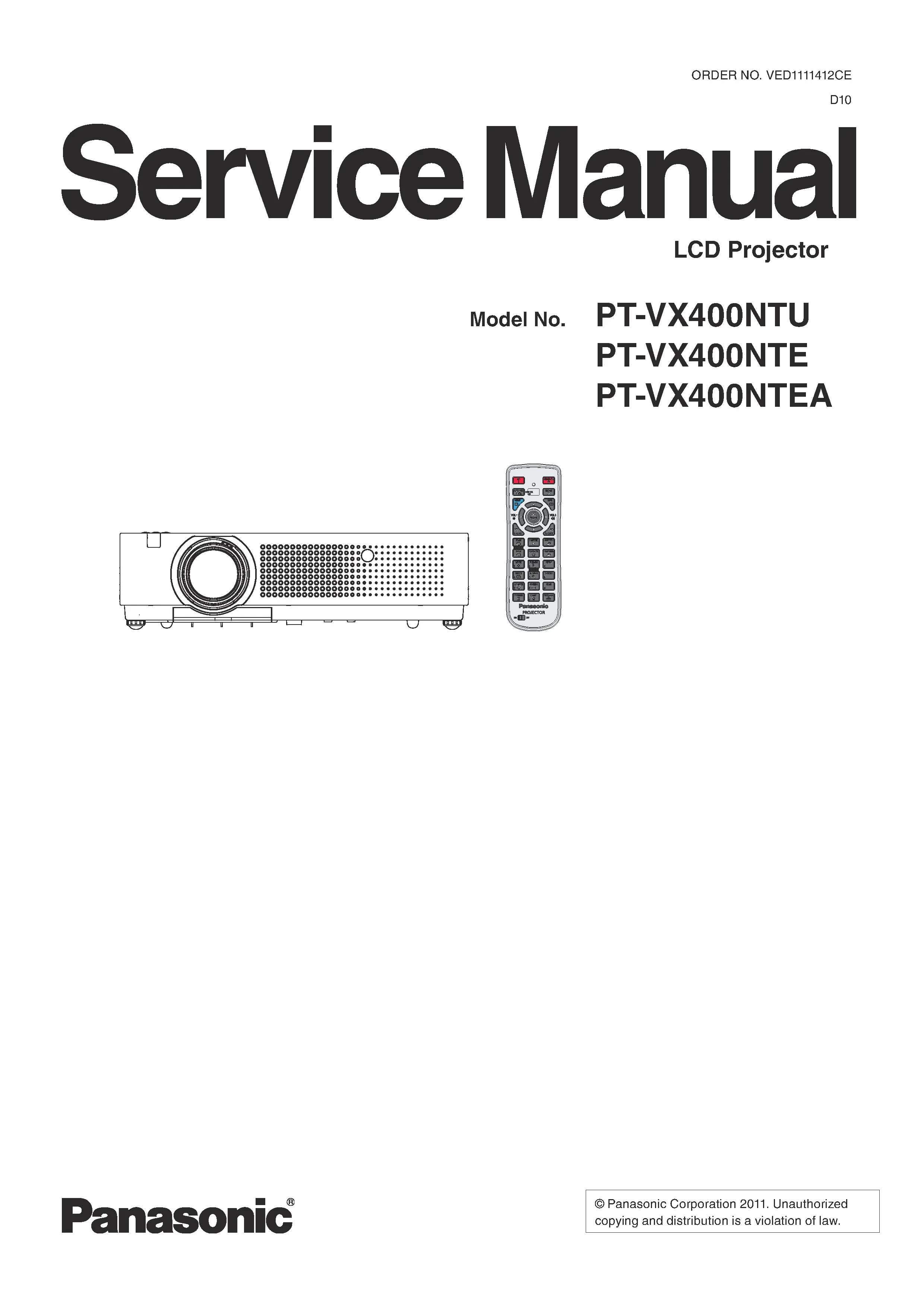 Panasonic pt vx400 vx400nt service manual cover