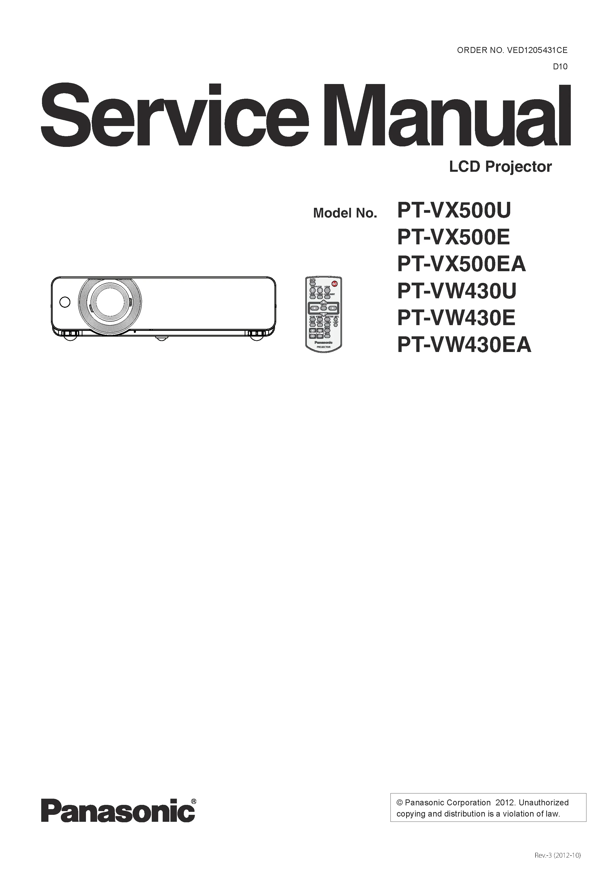 Panasonic pt vx500 service manual cover