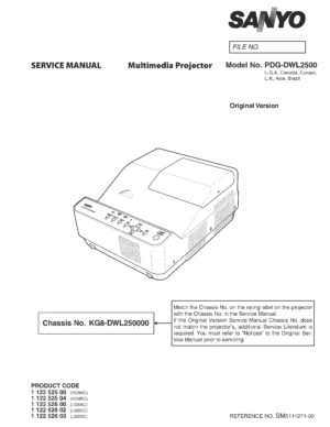 Sanyo pdg dwl2500 service manual cover