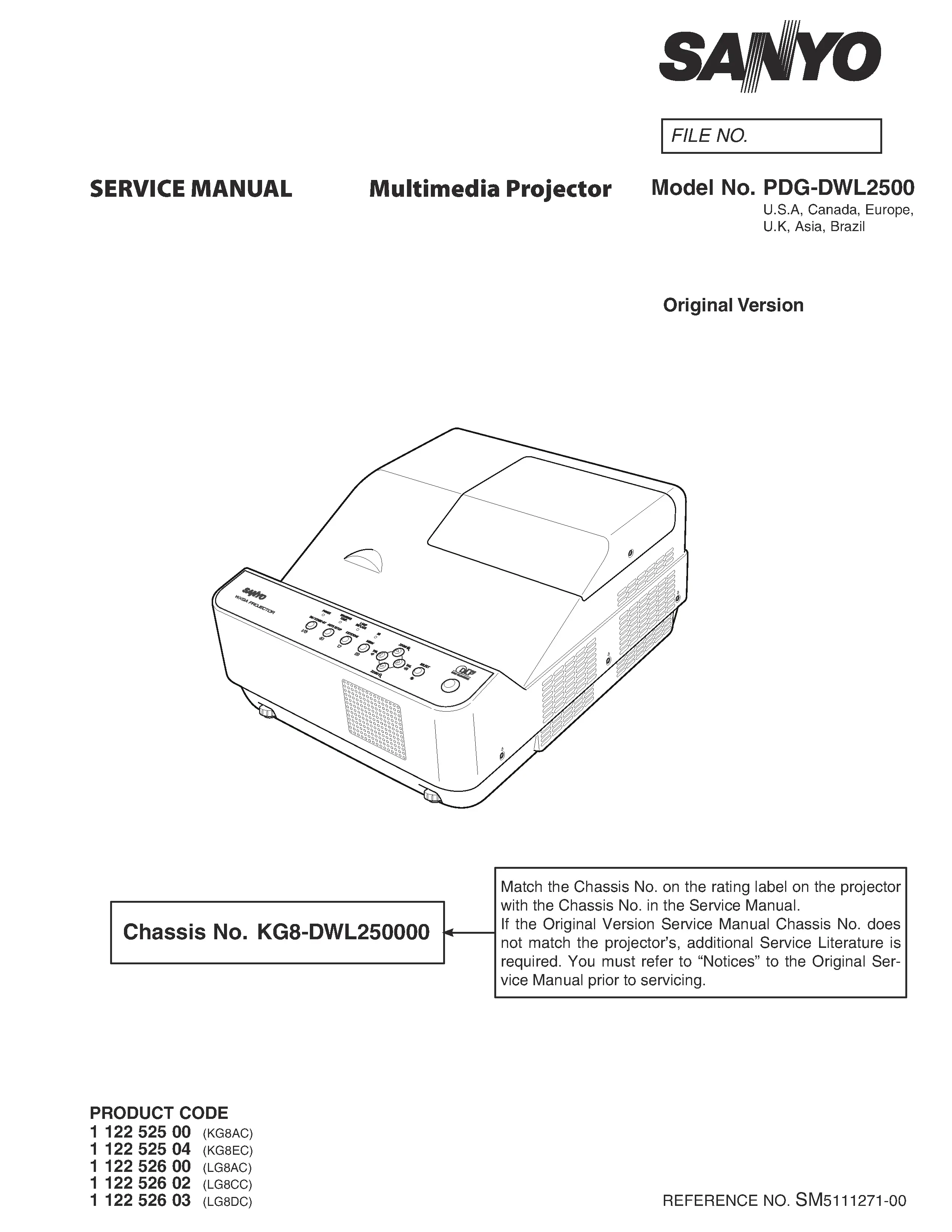 Sanyo pdg dwl2500 service manual cover