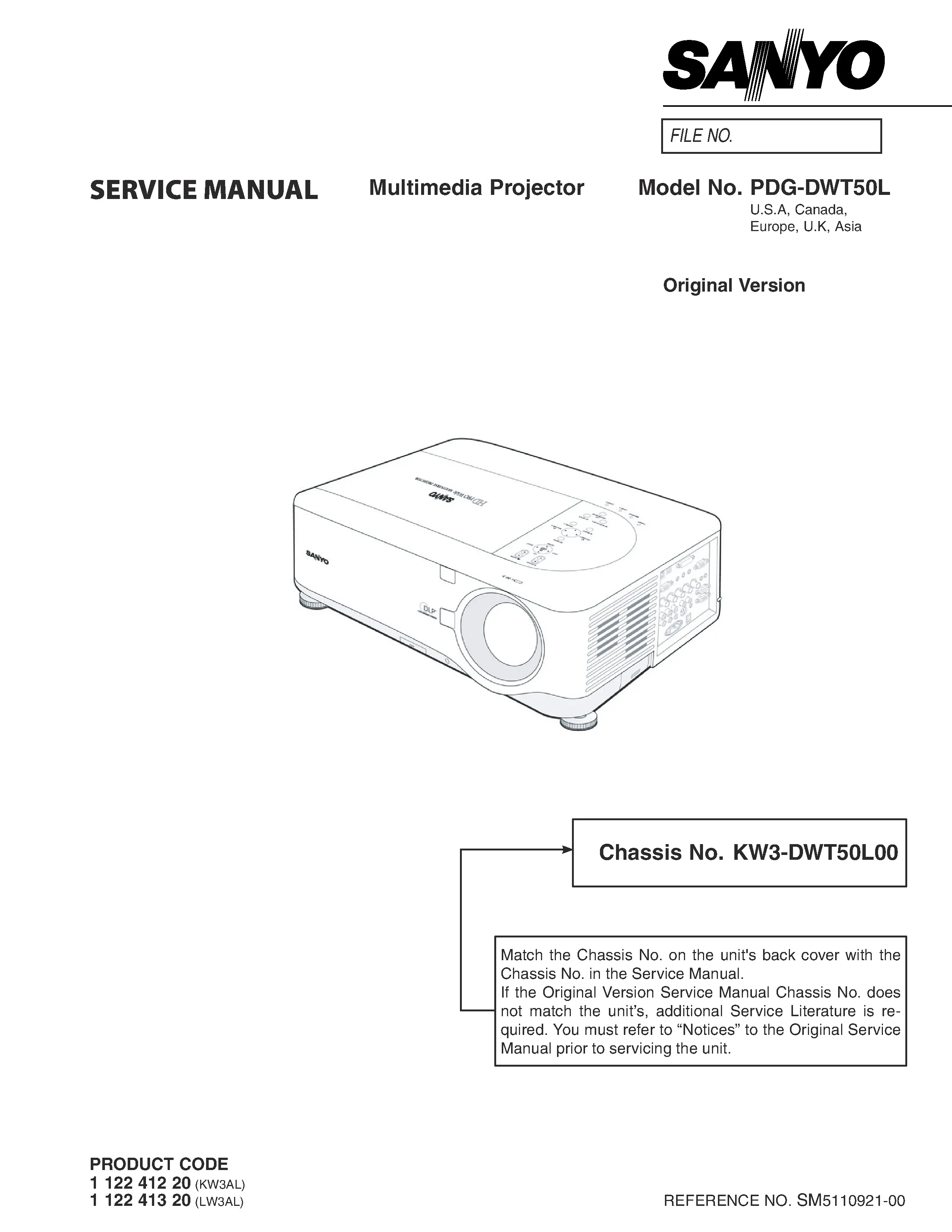 Sanyo pdg dwt50l service manual cover