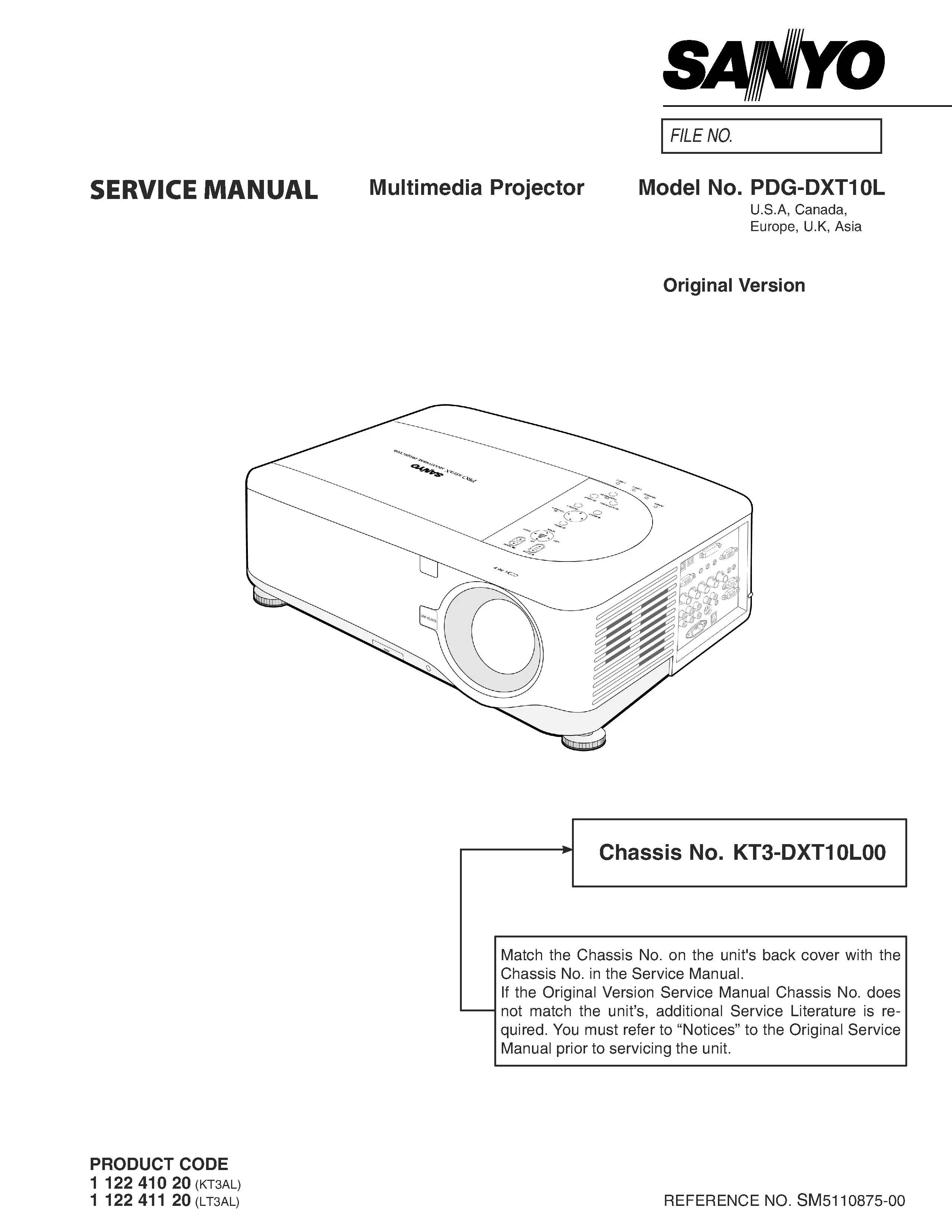 Sanyo pdg dxt10l service manual cover
