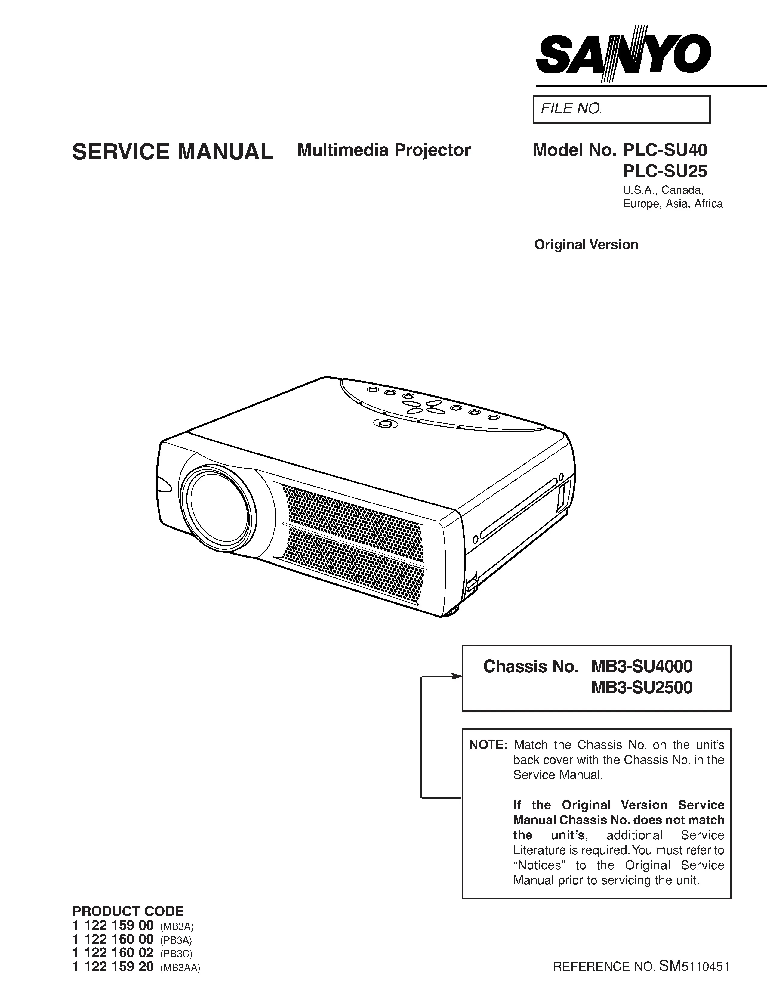 Sanyo plc su25 su40 service manual cover
