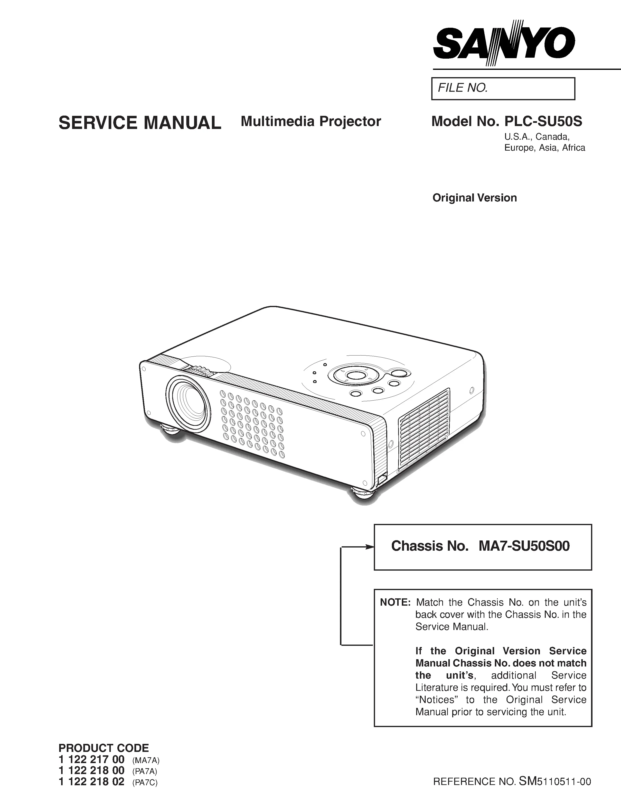 Sanyo plc su50s service manual cover