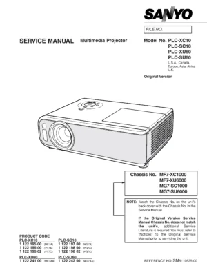 Sanyo plc su60 xu60 service manual cover