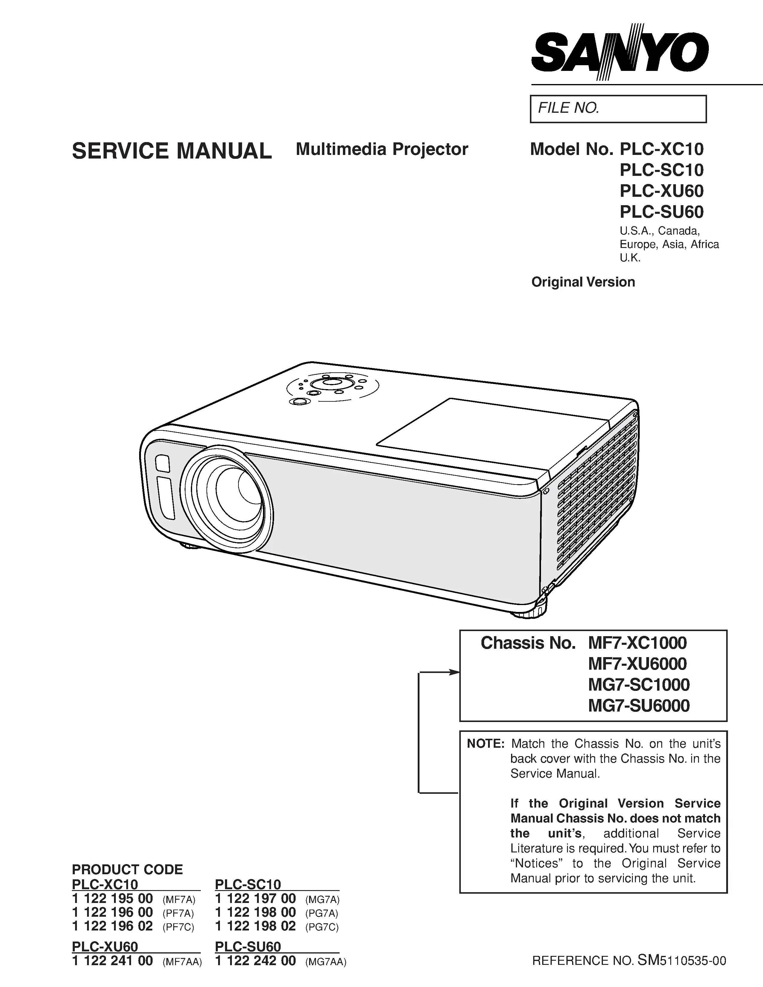 Sanyo plc su60 xu60 service manual cover