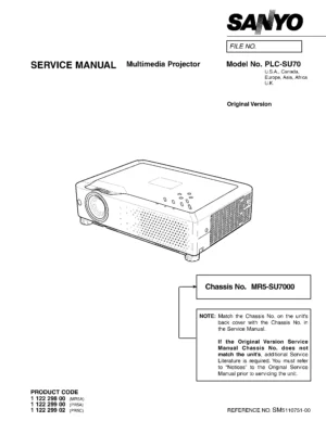 Sanyo plc su70 service manual cover