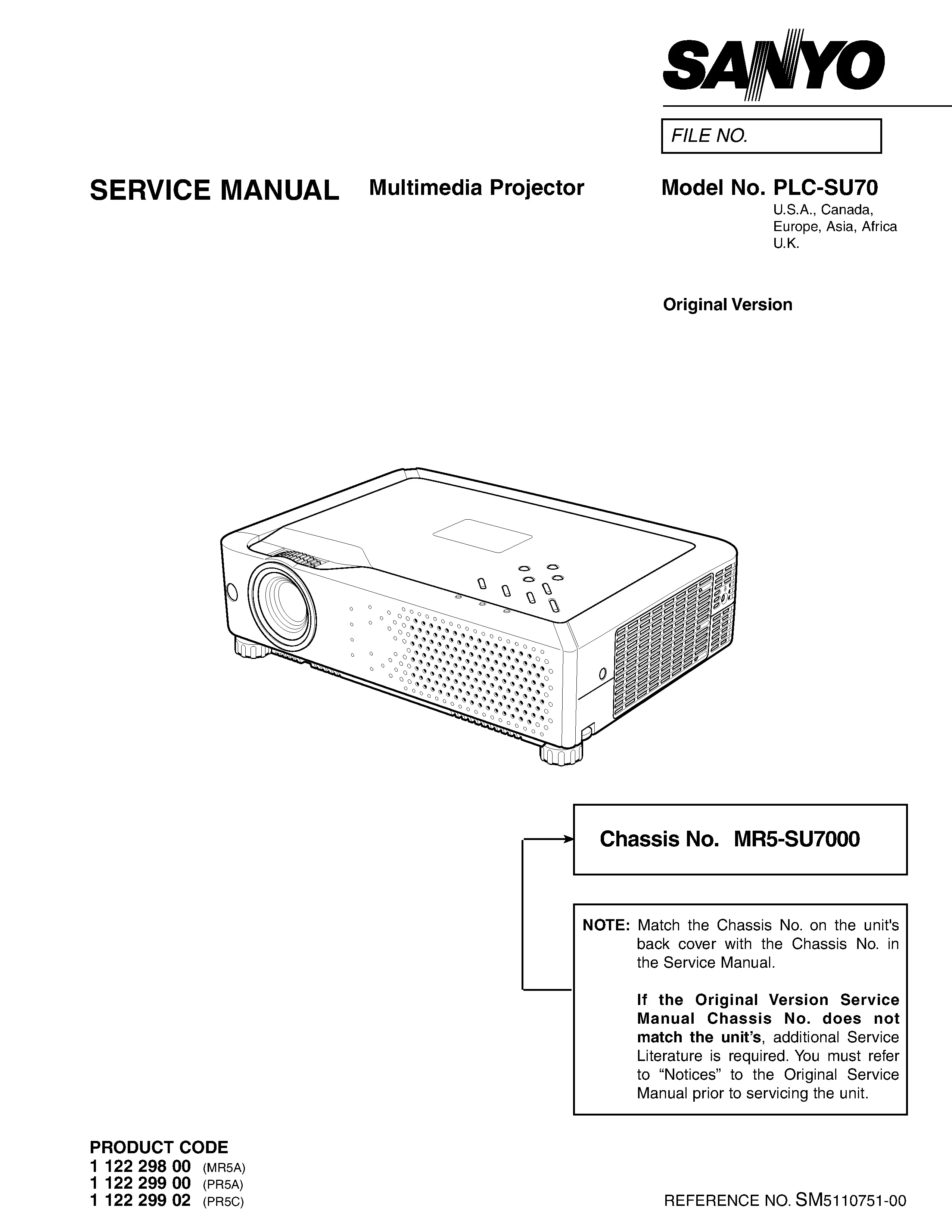 Sanyo plc su70 service manual cover