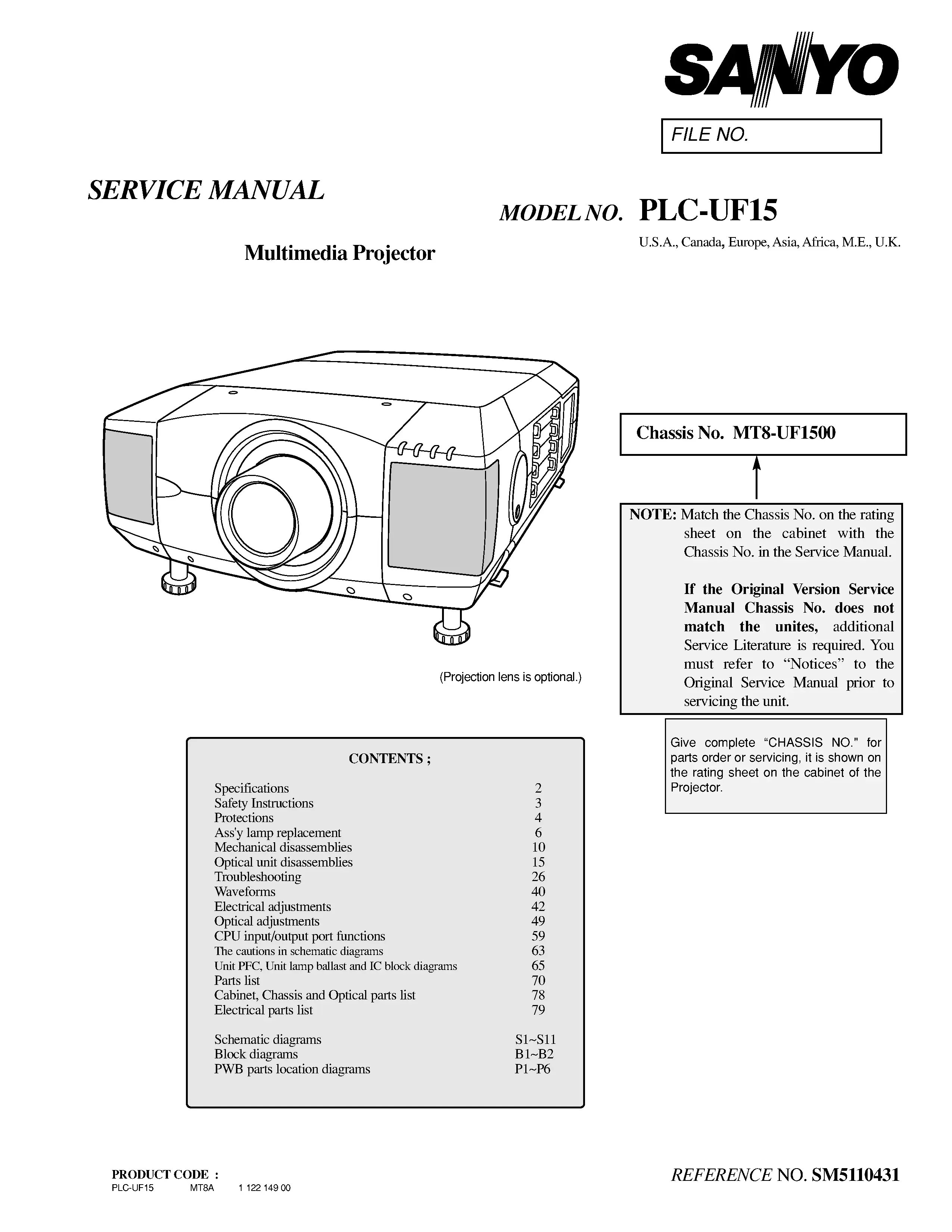 Sanyo plc uf15 service manual cover